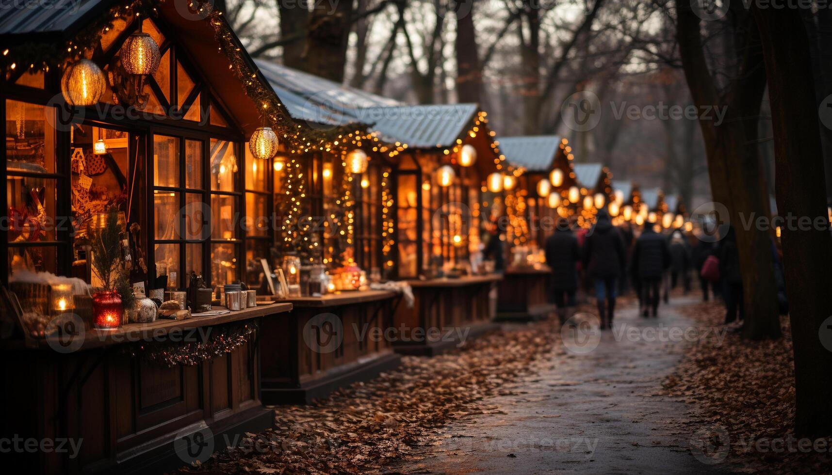 ai generiert Winter Nacht Feier, Baum Dekoration, Weihnachten Beleuchtung generiert durch ai foto