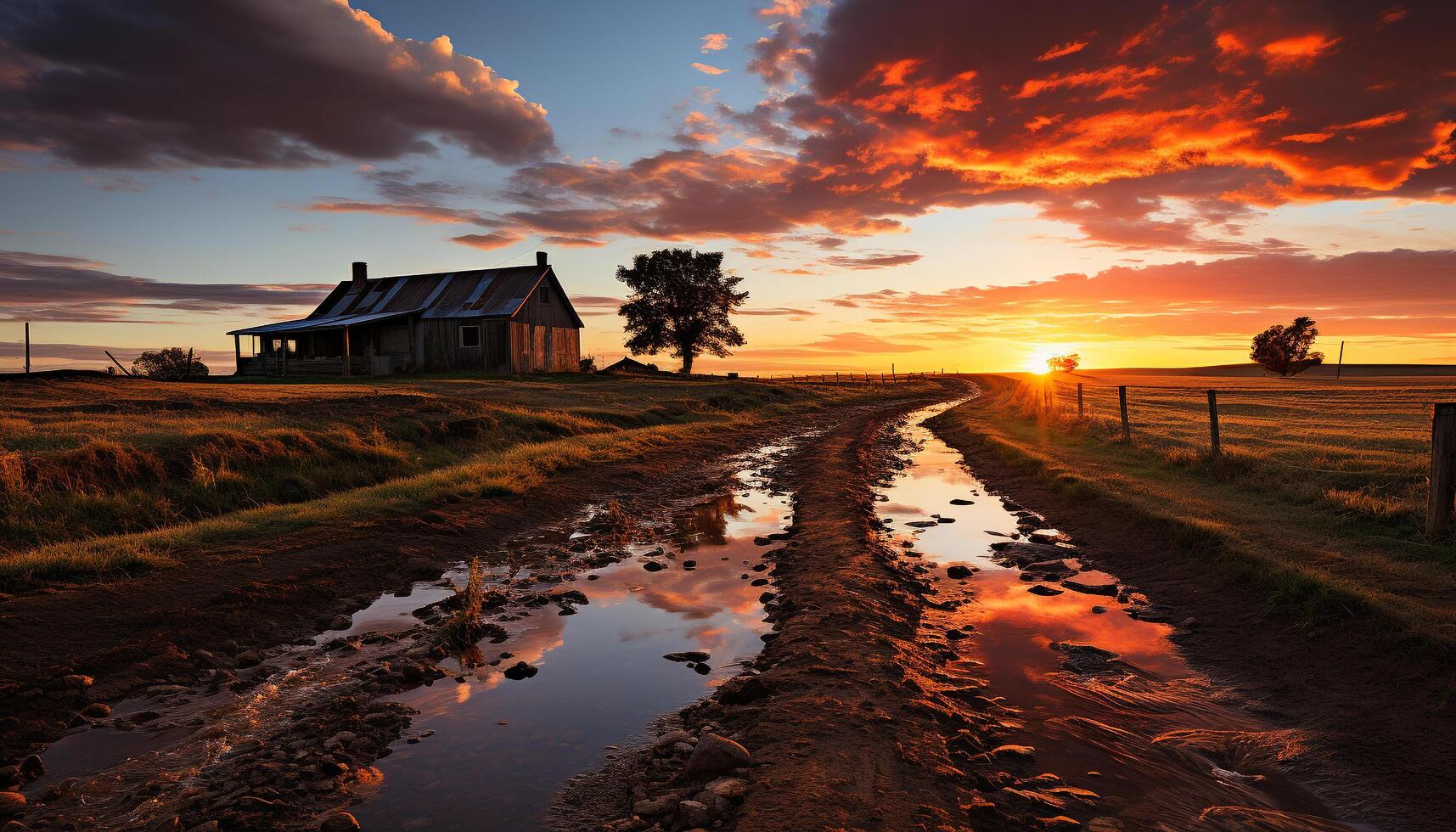 ai generiert Sonnenuntergang Über ländlich Landschaft, Natur Schönheit im Bewegung generiert durch ai foto