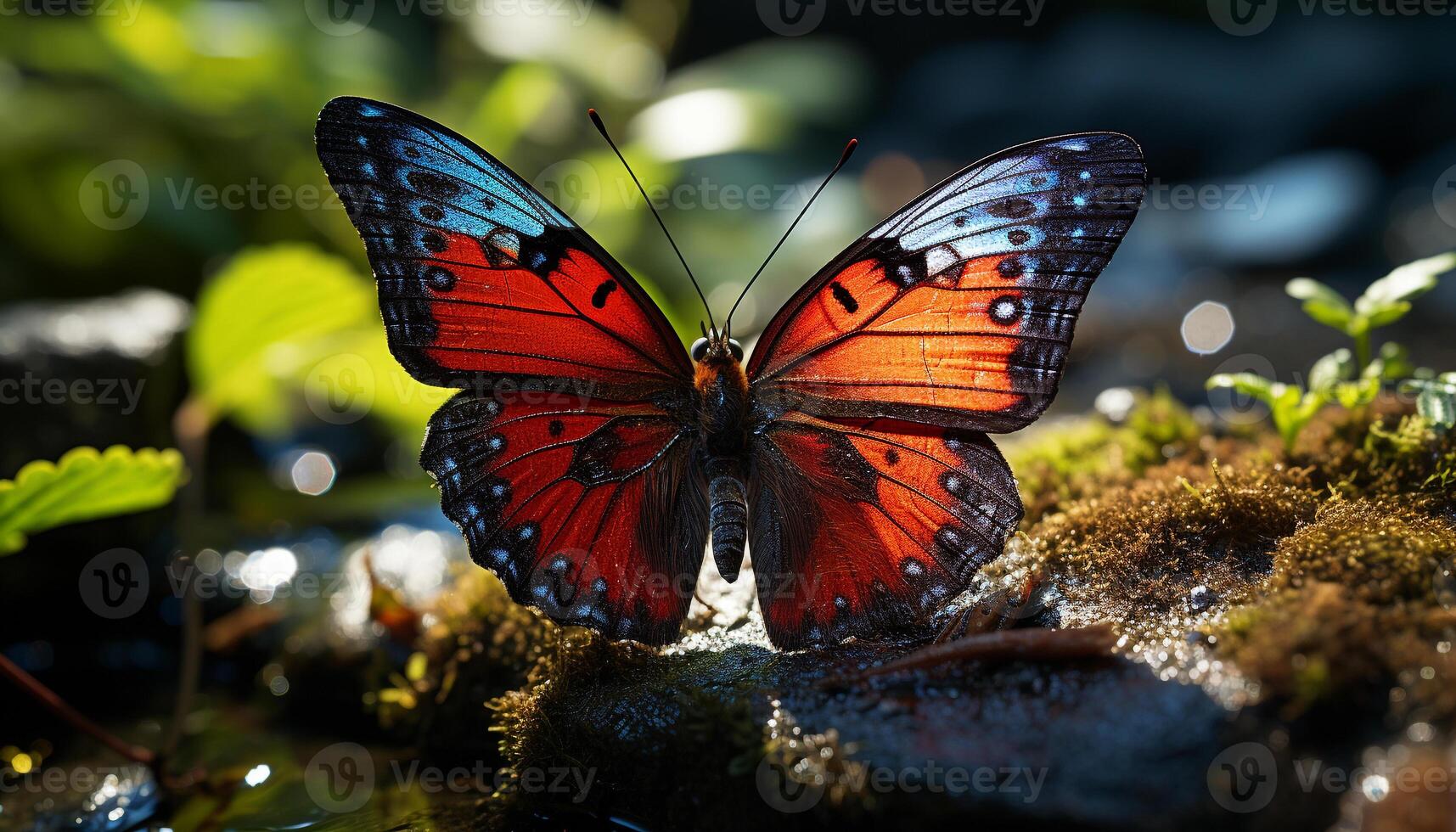 ai generiert Schmetterling Flügel Vitrinen beschwingt Farben im Natur generiert durch ai foto