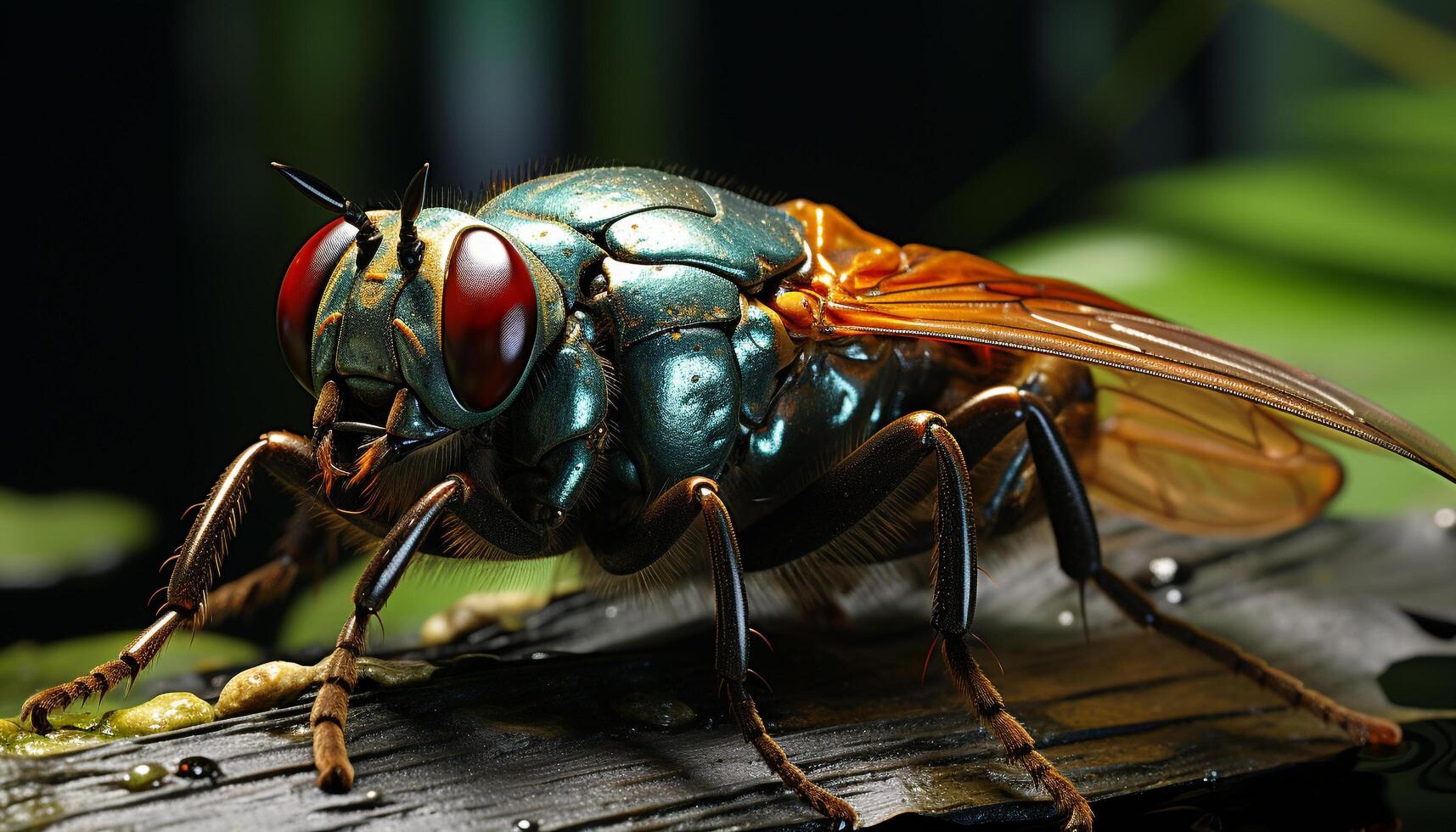 ai generiert schließen oben von ein klein Gelb Wespe fliegend generiert durch ai foto