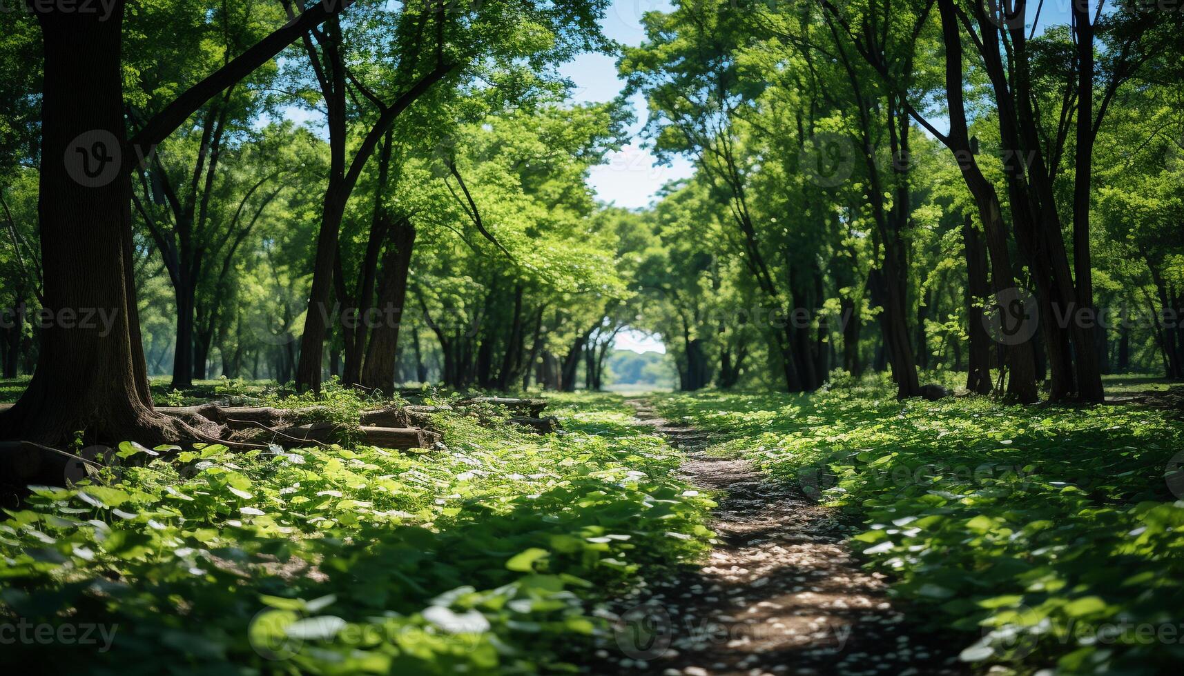 ai generiert still Szene von Grün Wald, Baum, und Sonnenlicht generiert durch ai foto