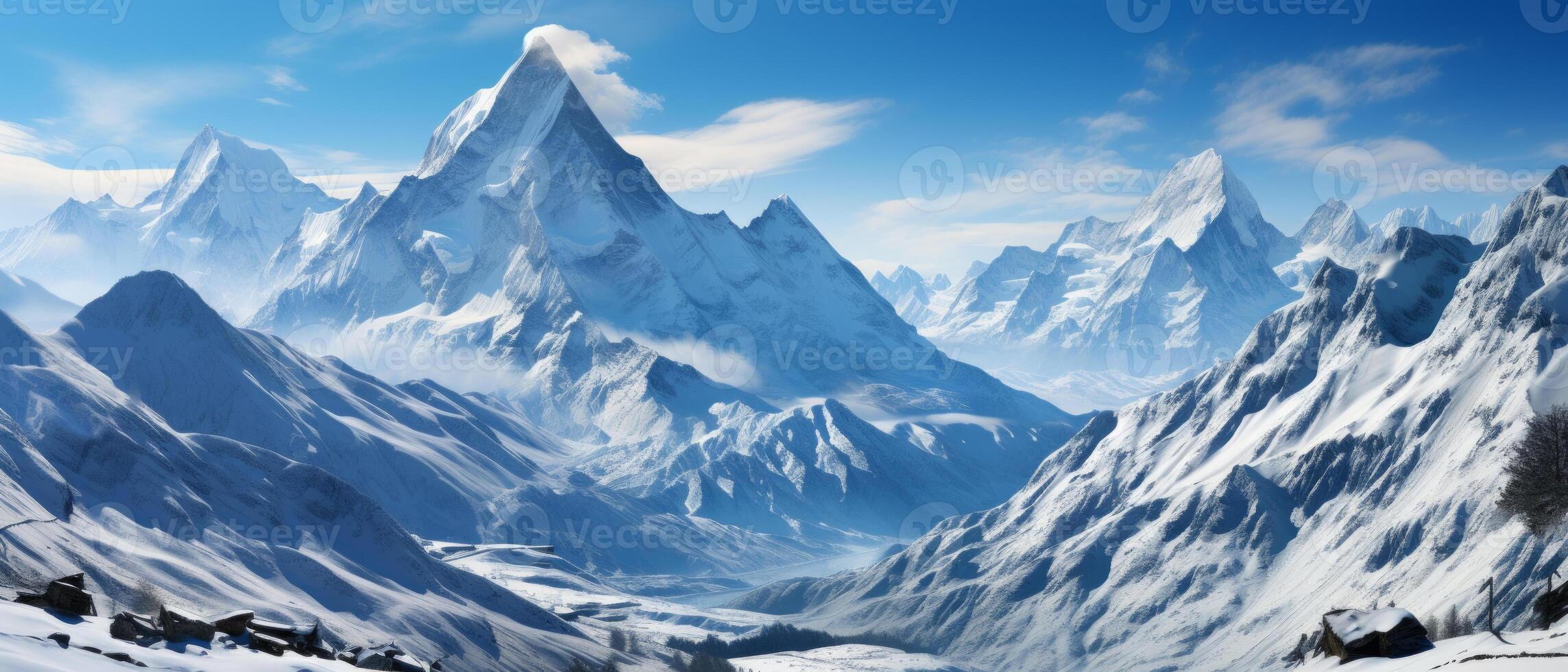 ai generiert majestätisch schneebedeckt Berg Spitzen foto