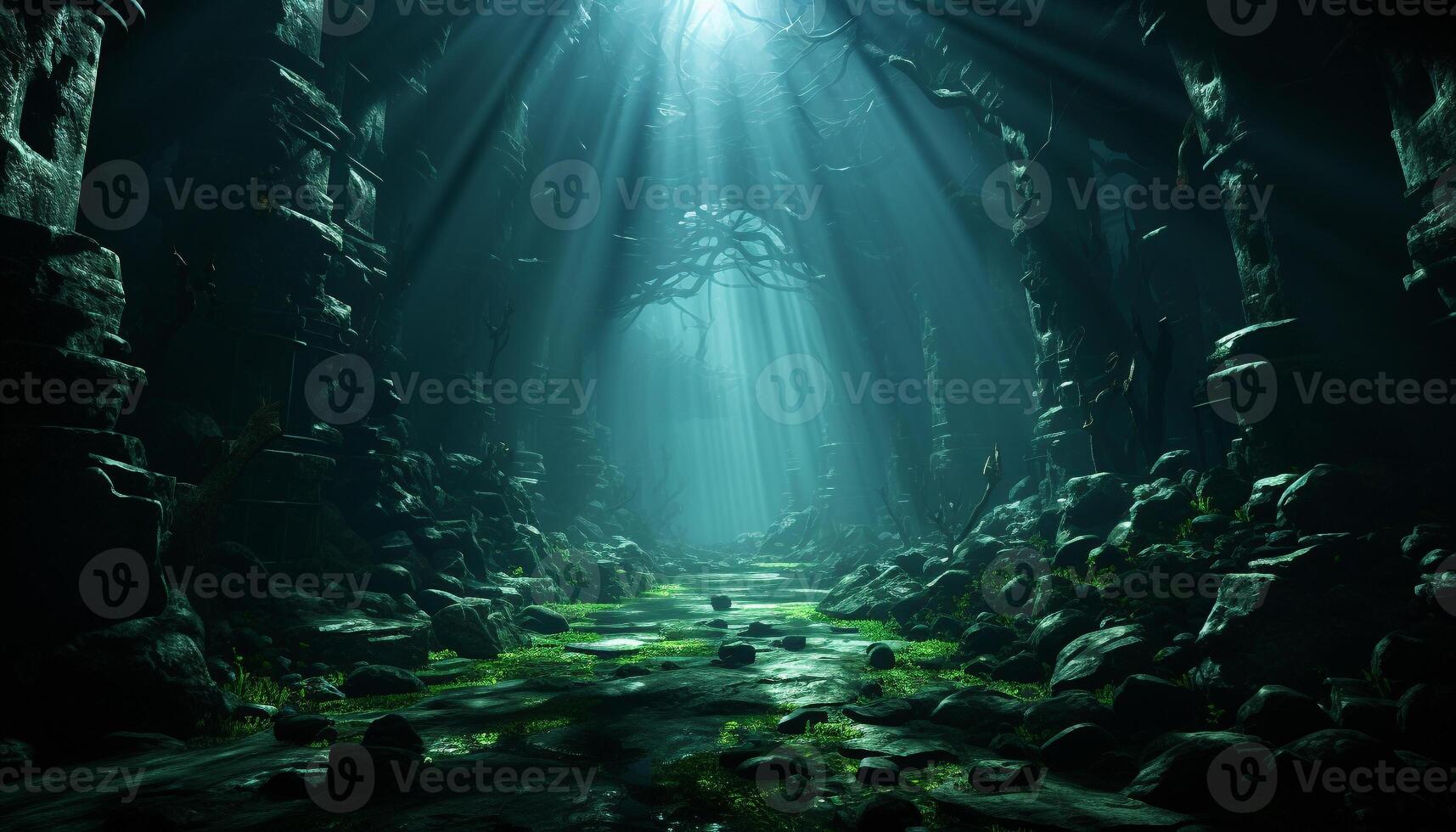 ai generiert unter Wasser Abenteuer, erkunden das mysteriös tief Blau Meer generiert durch ai foto