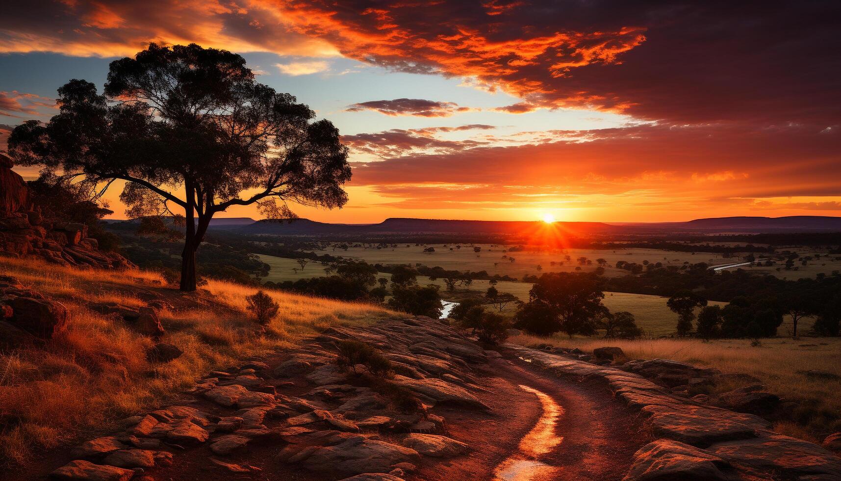 ai generiert still Sonnenuntergang Über Berg, Natur Schönheit im Landschaft generiert durch ai foto