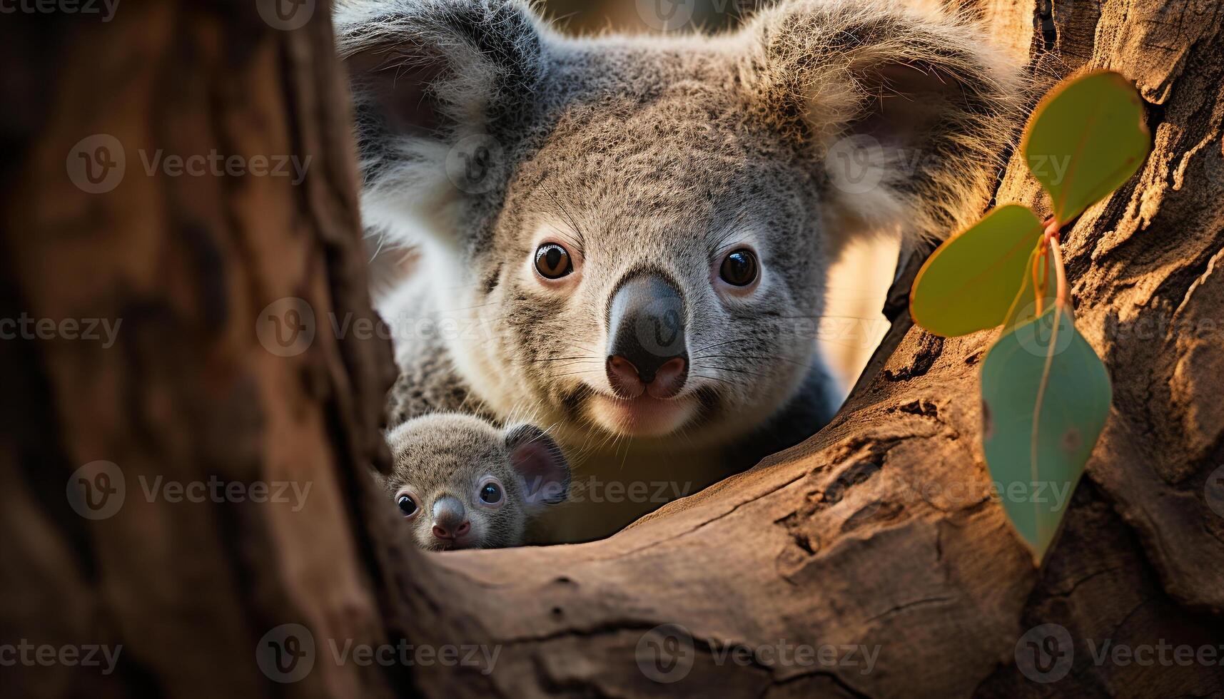 ai generiert süß Koala suchen beim Kamera auf Eukalyptus Baum generiert durch ai foto