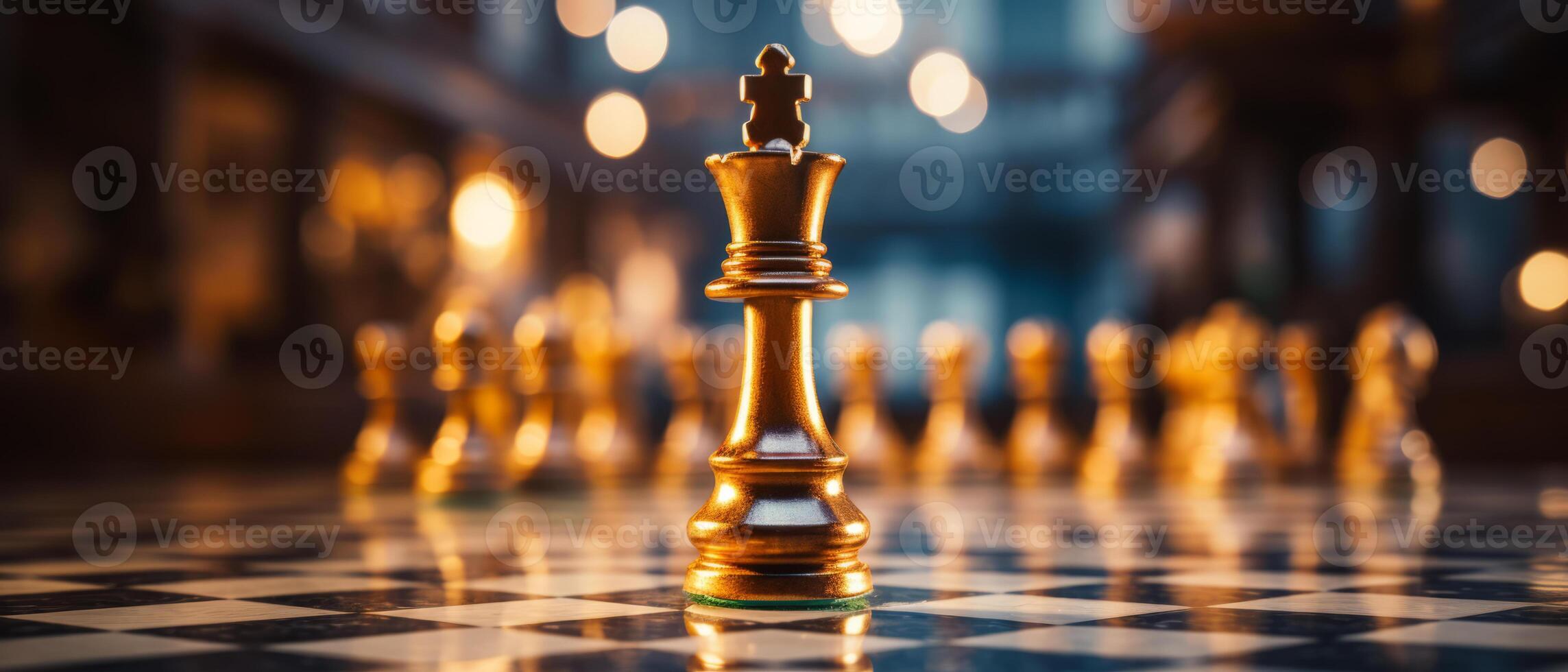 ai generiert König Schach Stück Fokus mit verschwommen Hintergrund foto