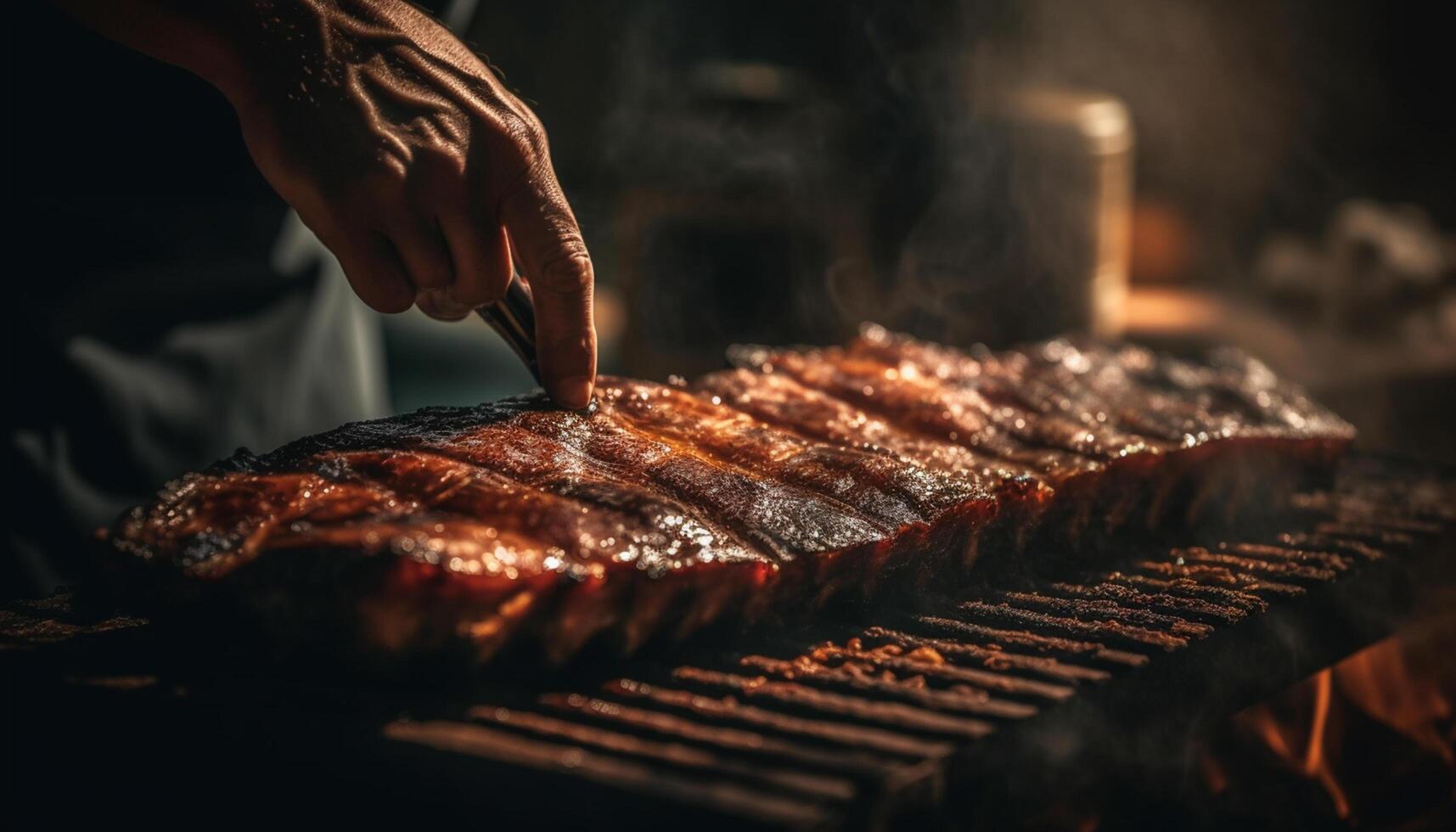 ai generiert gegrillt Fleisch auf Feuer, ein köstlich Grill zum ein Mahlzeit generiert durch ai foto