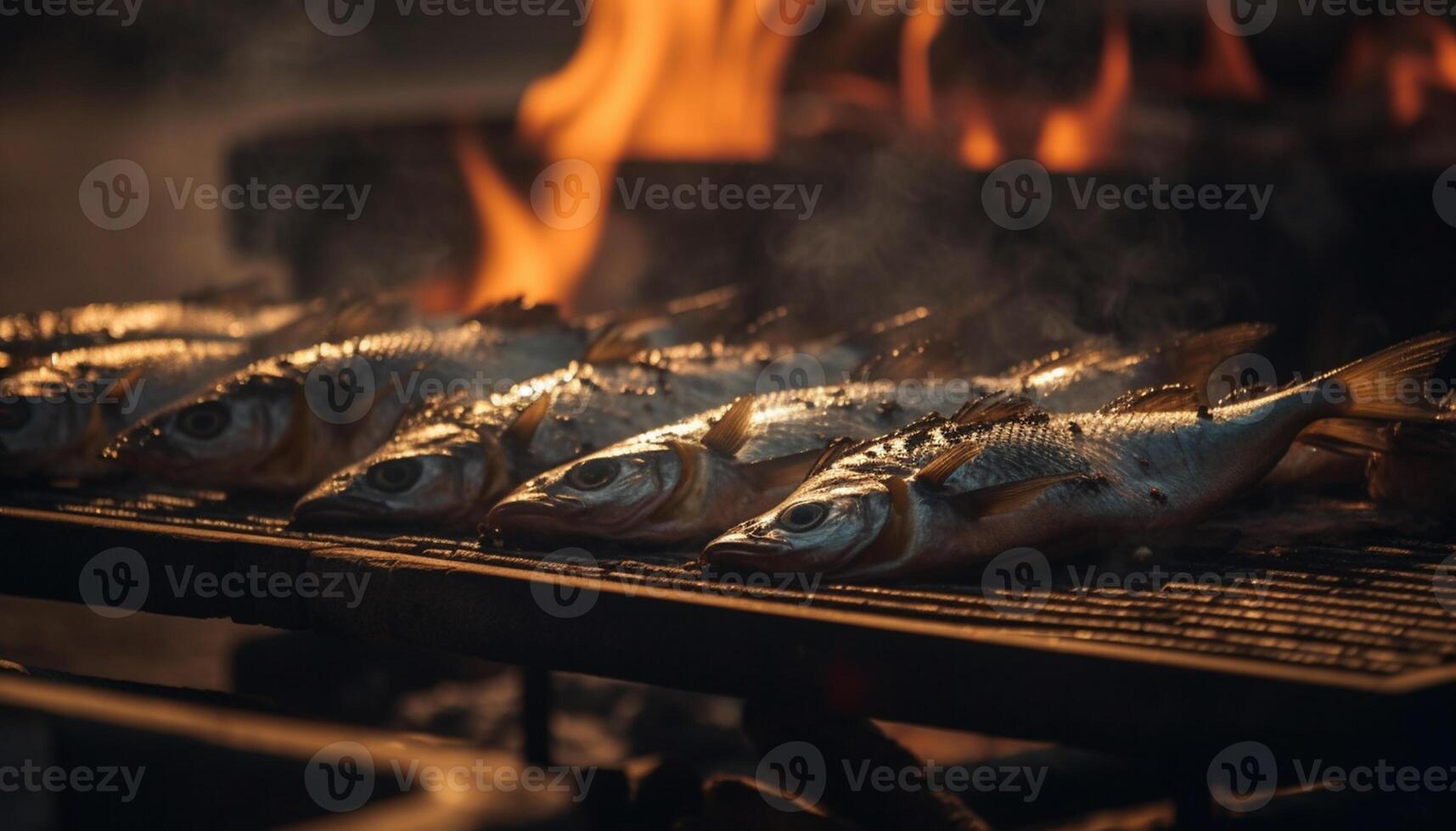 ai generiert gegrillt Fisch Filet auf ein Grill, ein köstlich Sommer- Mahlzeit generiert durch ai foto