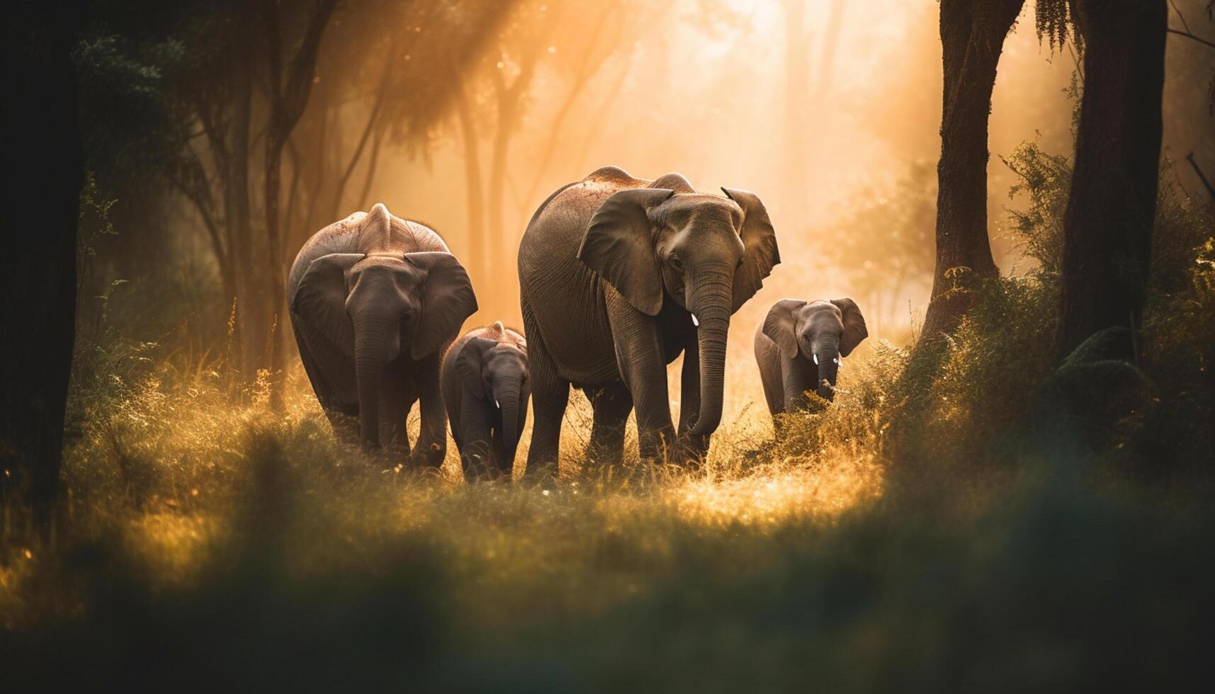 ai generiert Elefant Familie Spaziergänge durch das afrikanisch Savanne beim Sonnenuntergang generiert durch ai foto