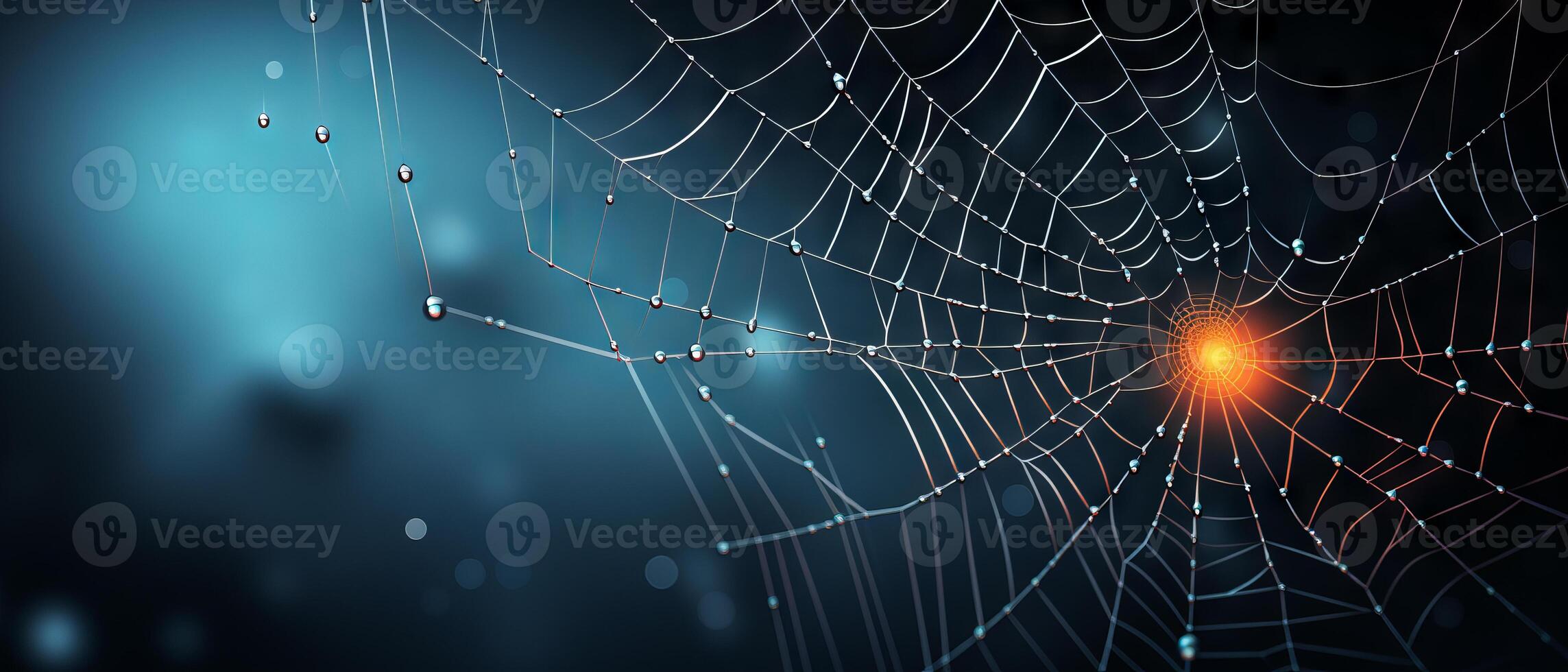 ai generiert leuchtend Spinne Netz auf dunkel Hintergrund foto