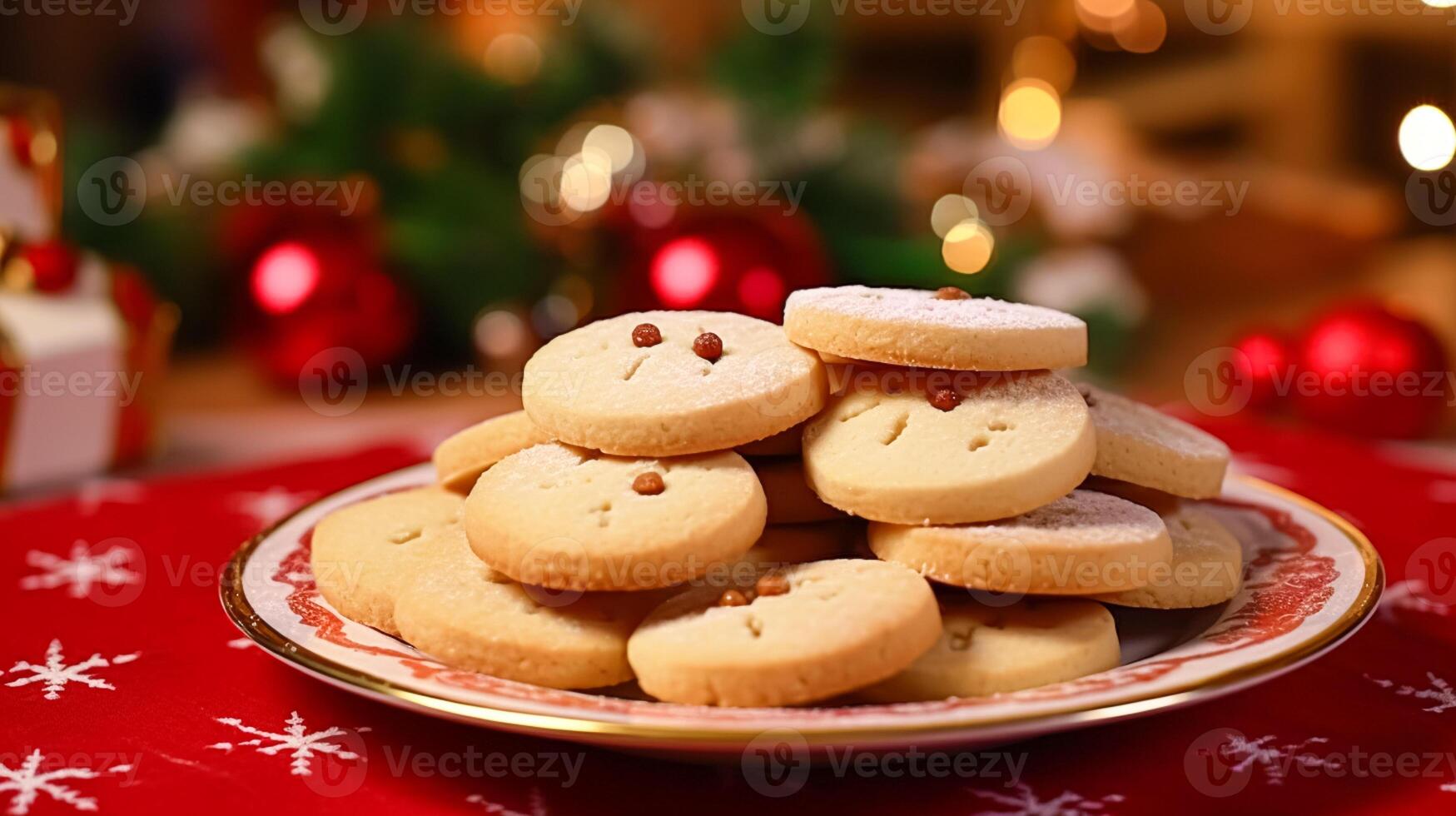 ai generiert Weihnachten Kekse, Urlaub Keks Rezept und Zuhause Backen, Süss Dessert zum gemütlich Winter Englisch Land Tee im das Hütte, hausgemacht Essen und Kochen foto