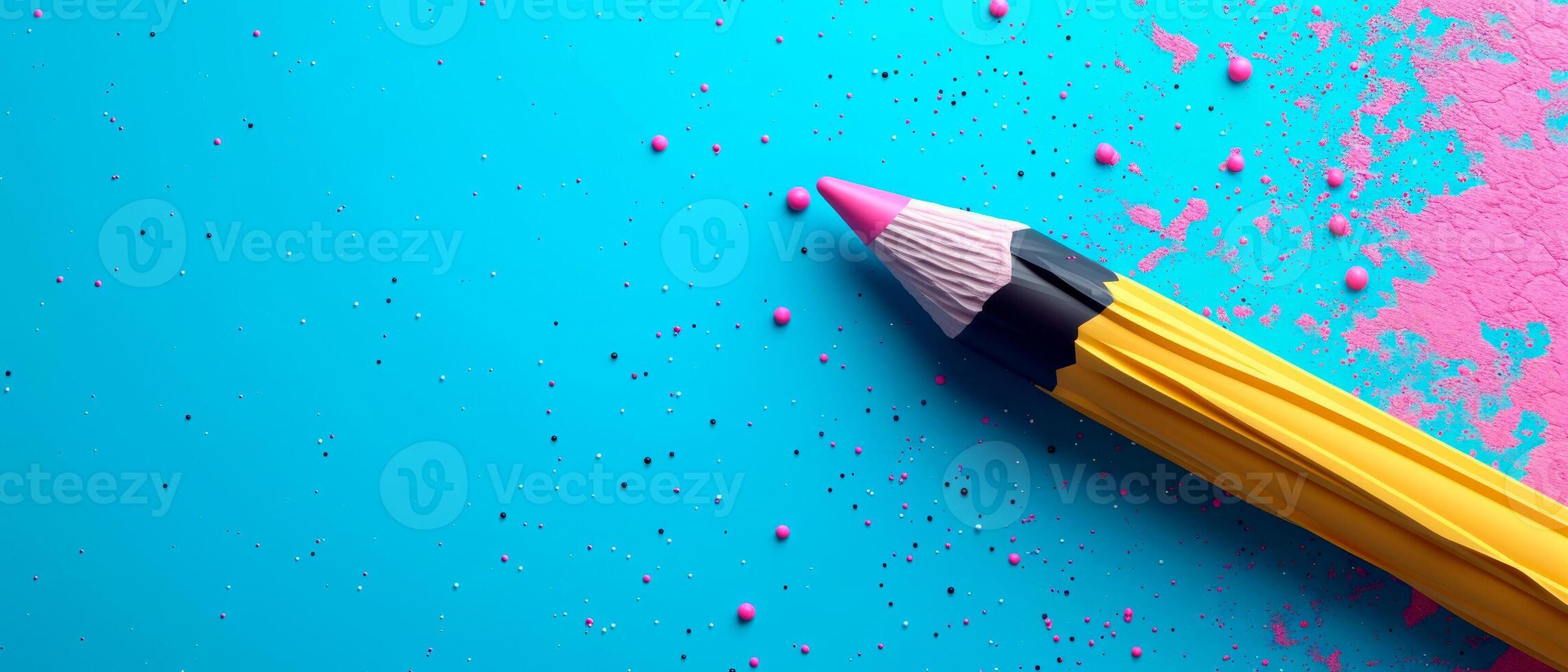 ai generiert 3d Design von bunt Bleistifte Über Licht Blau Hintergrund. Header mit leeren Raum zum Text, Promo oder Logo. zurück zu Schule Konzept. foto