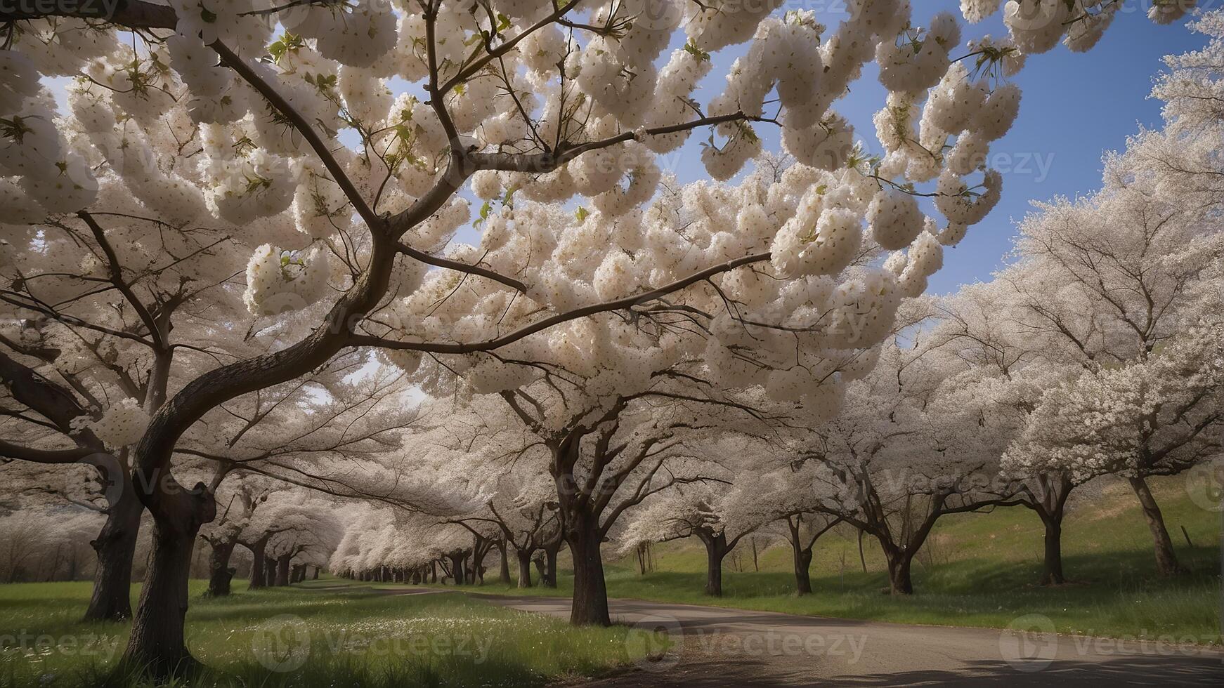 ai generiert blühen im Frühling, Blühen Bäume im Frühling, tolle Frühling Landschaft, Bäume im Frühling foto