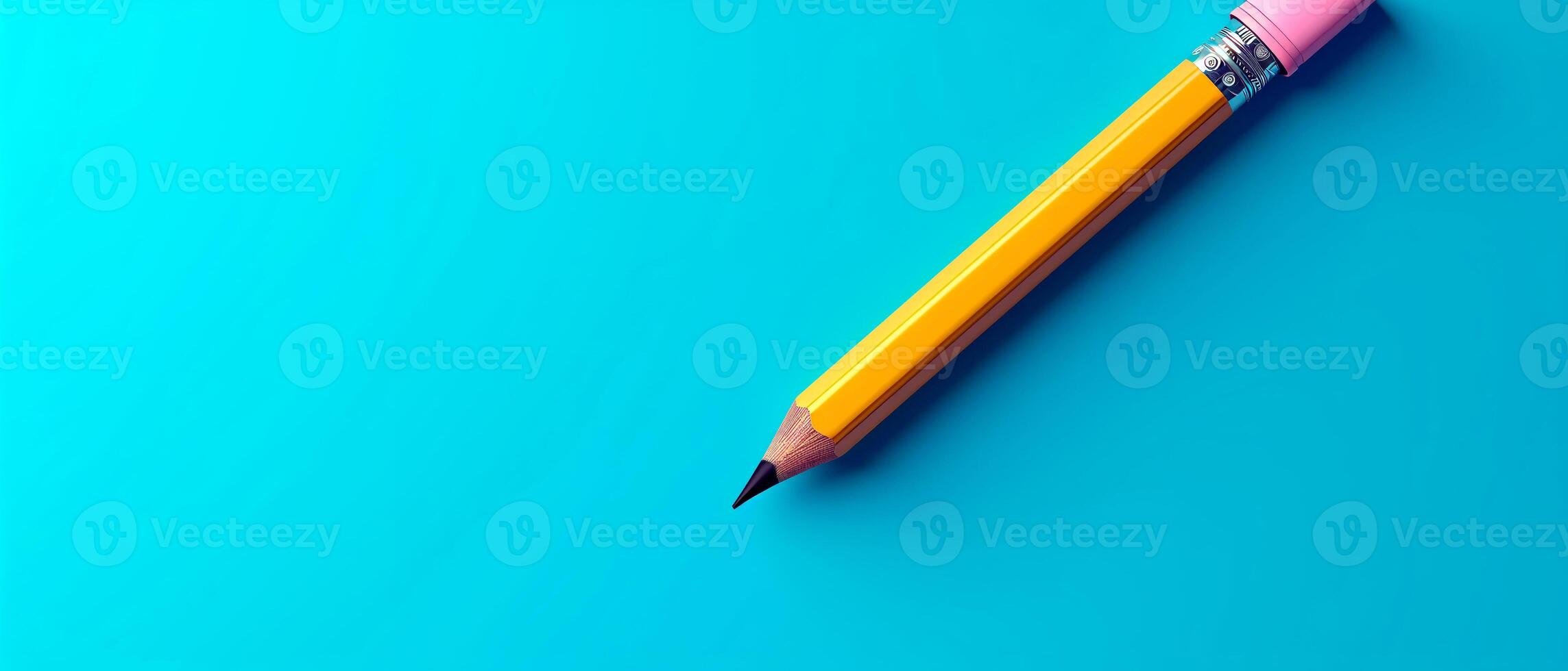 ai generiert 3d Design von bunt Bleistifte Über Licht Blau Hintergrund. Header mit leeren Raum zum Text, Promo oder Logo. zurück zu Schule Konzept. foto