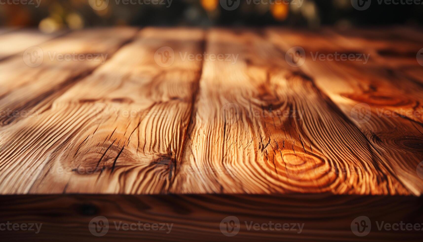 ai generiert rustikal Hartholz Tabelle auf alt hölzern Bodenbelag generiert durch ai foto