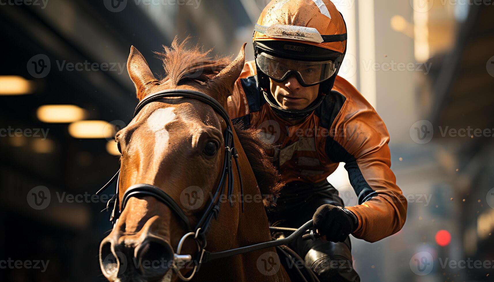 ai generiert ein wettbewerbsfähig Sport draußen, zu Pferd Reiten, mit ein Hengst generiert durch ai foto