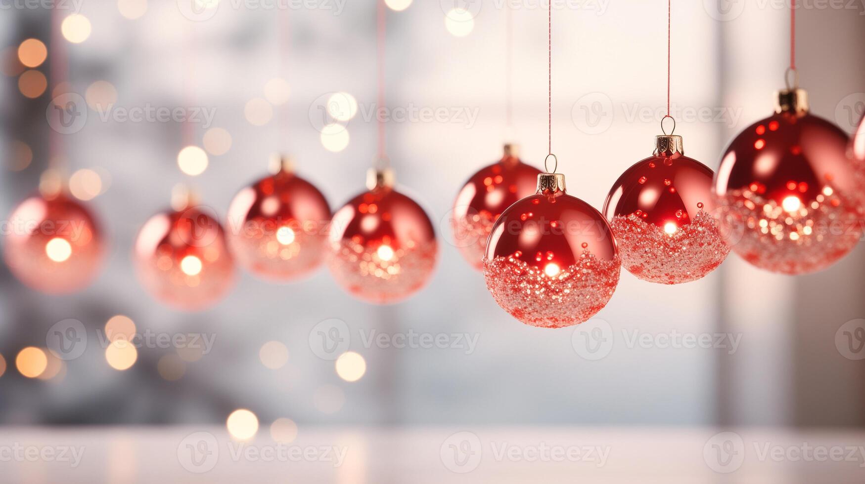 ai generiert magisch rot Weihnachten Ball mit schön verschwommen Hintergrund foto