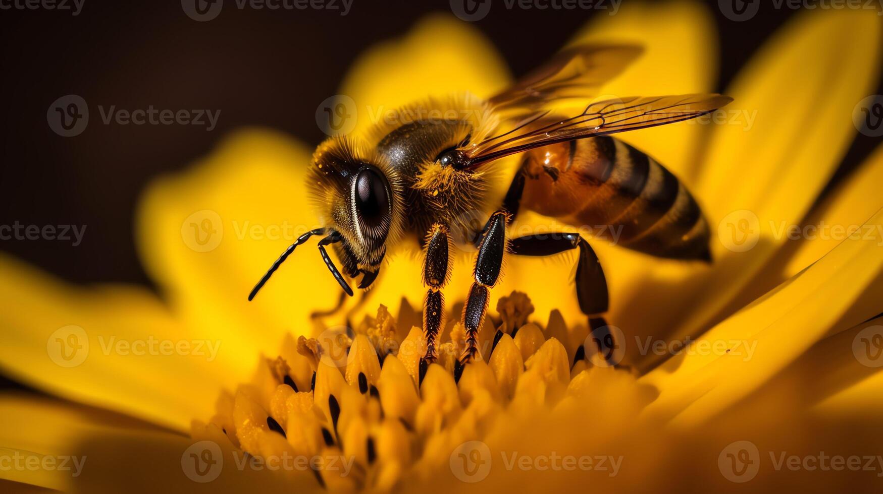 ai generiert ein Biene ist Sitzung auf ein Blume foto