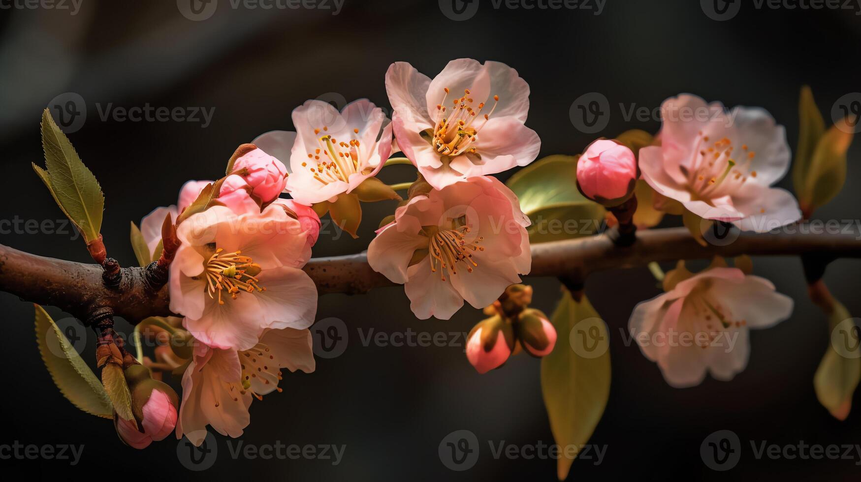 ai generiert ein Ast von ein Baum mit Sakura Blumen foto