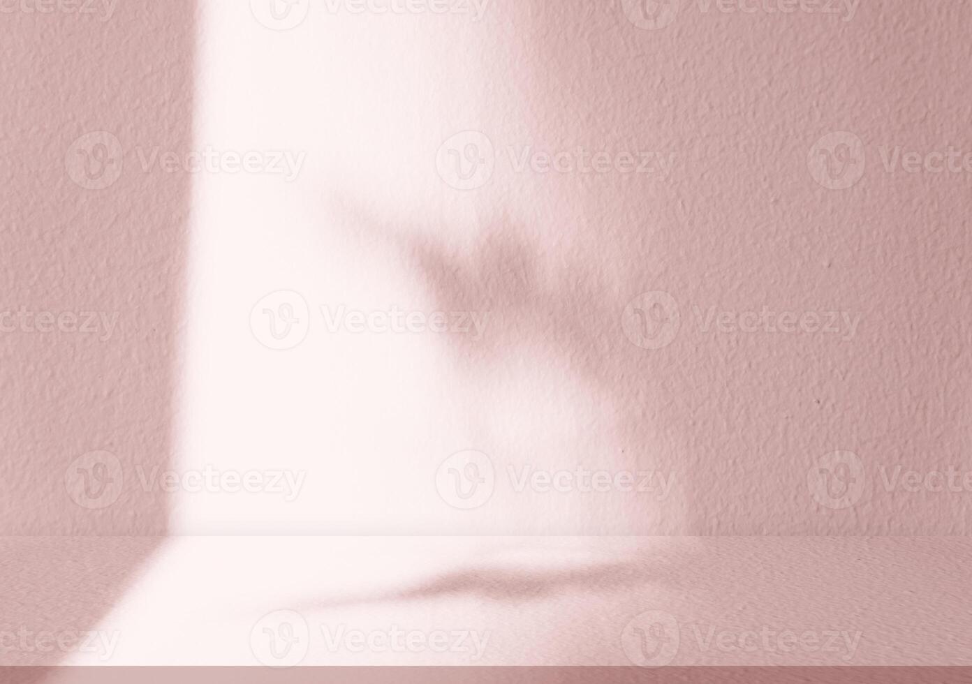 Rosa Hintergrund, Studio Beton Mauer Oberfläche Textur mit Licht, geh Schatten auf Tischplatte zum Produkt vorhanden, leer Zement Beige Küche Zimmer Hintergrund mit Podium Anzeige zum Frühling Sommer Sammlung foto