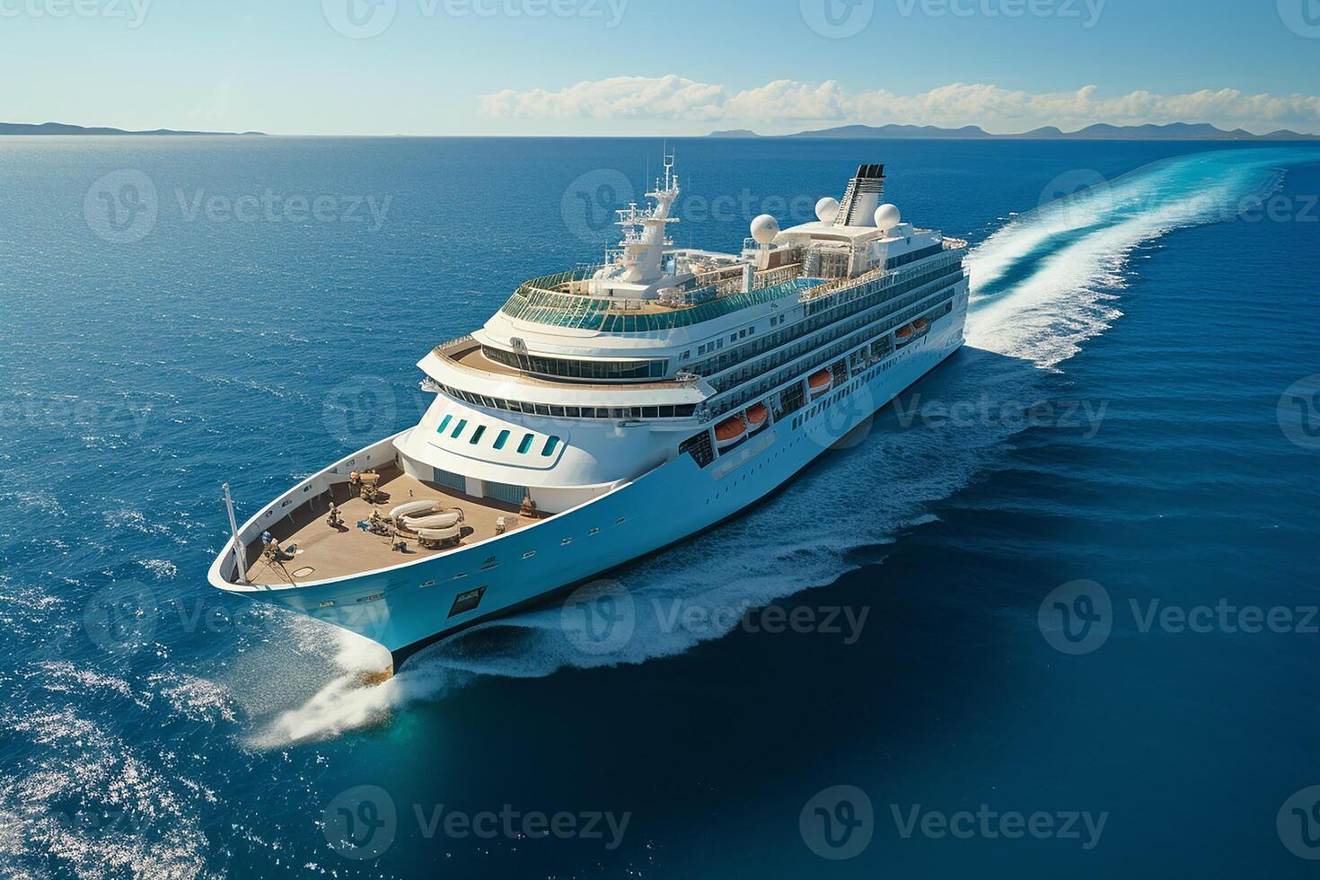 ai generiert Luxus Kreuzfahrt Schiff Segeln im das Blau Meer foto