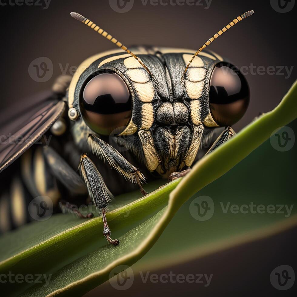 ai generiert Insekt Nahaufnahme, Makro Fotografie fliegen . großartig Tiefe von Feld und viele von Insekt Einzelheiten auf ein isoliert Hintergrund. foto