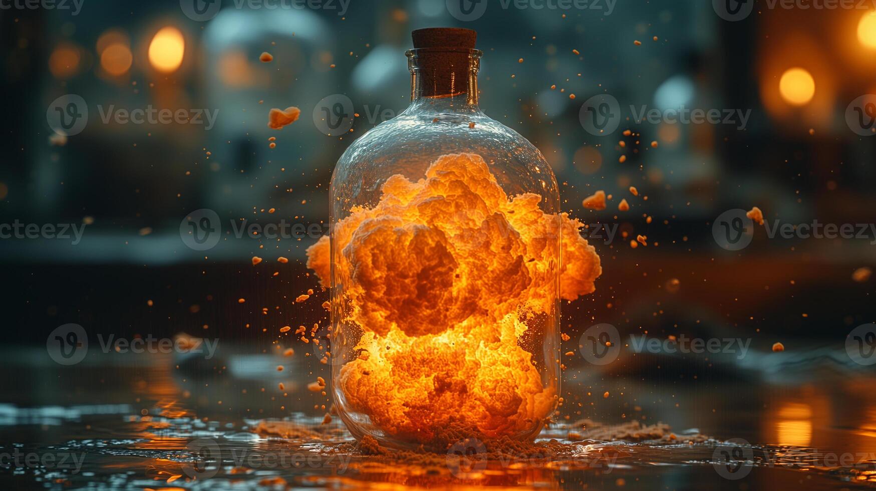 ai generiert nuklear Explosion gefangen Innerhalb ein Flasche foto