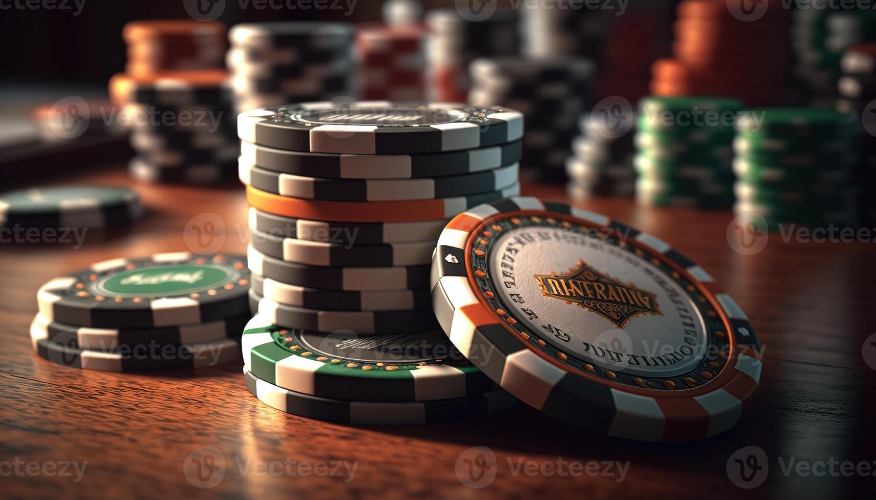 ai generiert Poker Chips.web Banner zum Spiel Design, Flyer, Poster, Banner, online Kasino Werbung. ai foto