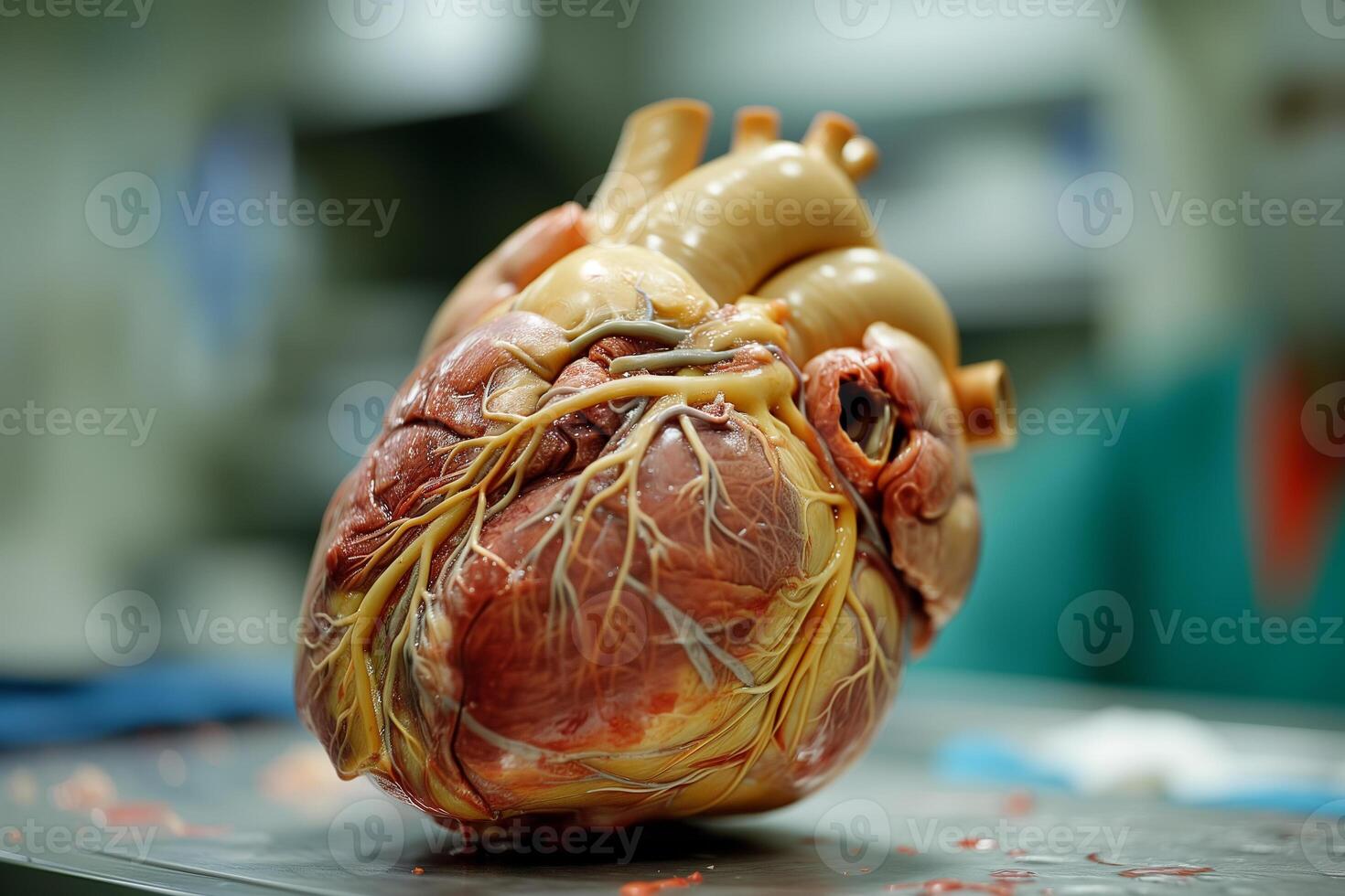 ai generiert Nahansicht von ein detailliert Mensch Herz Modell- benutzt zum lehrreich Zwecke im ein medizinisch Einstellung. foto