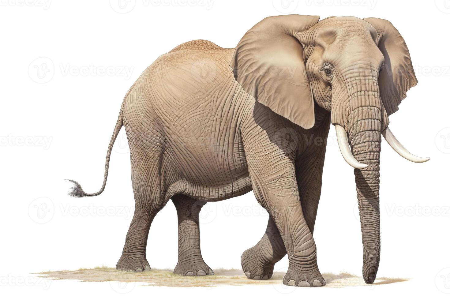 ai generiert Elefant im Vorderseite von ein Weiß Hintergrund, Afrika, ai generiert foto