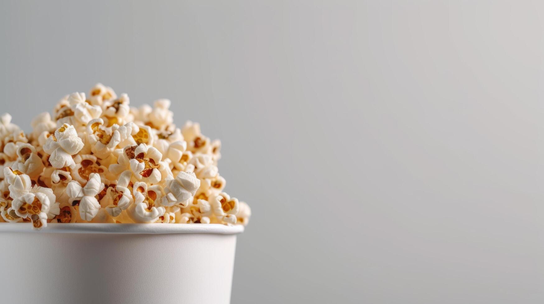 ai generiert ein Popcorn Eimer überfüllt mit golden Kerne, vielversprechend ein köstlich Filme schauen Erfahrung foto