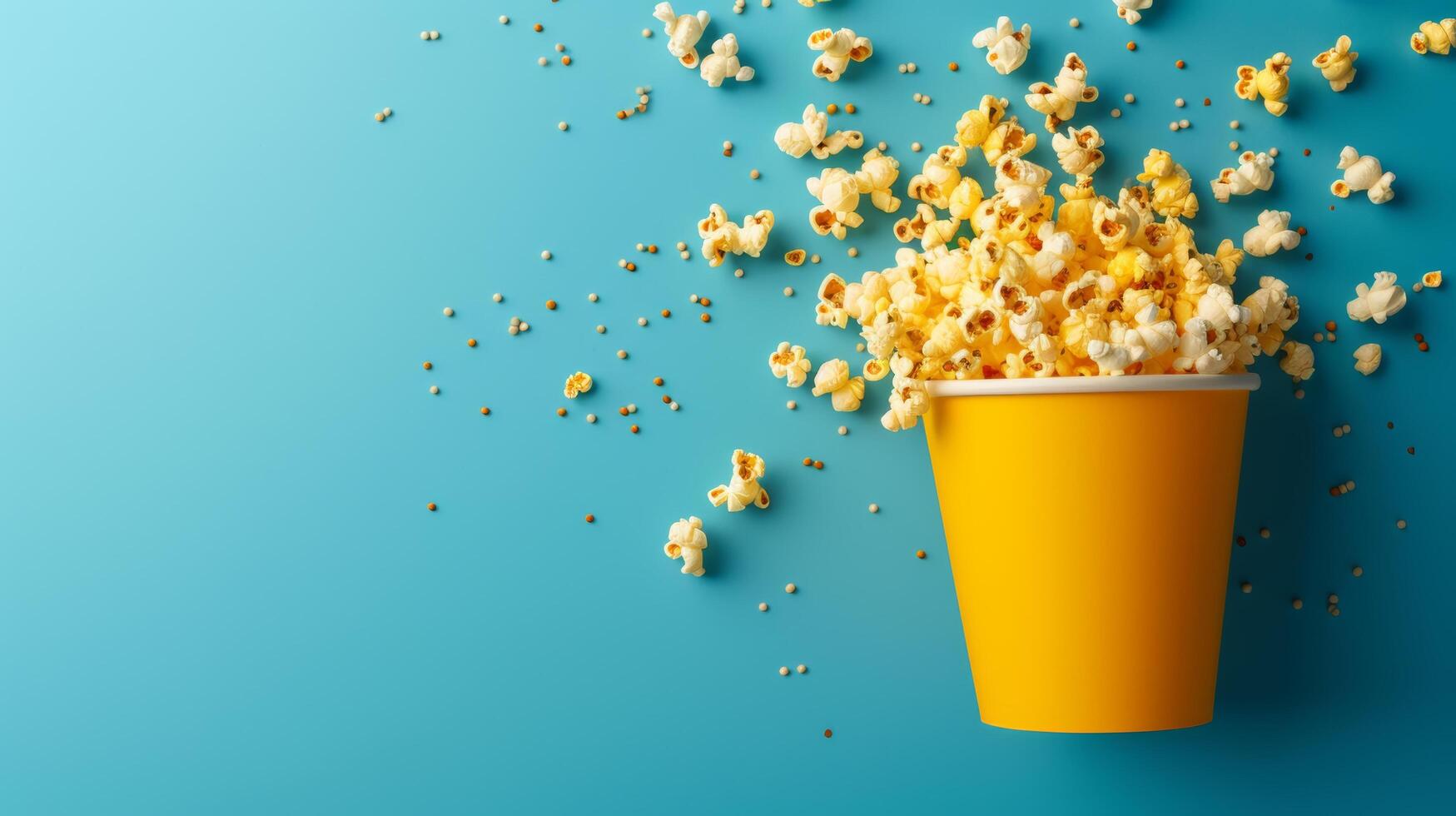 ai generiert ein Popcorn Eimer überfüllt mit golden Kerne, vielversprechend ein köstlich Filme schauen Erfahrung foto