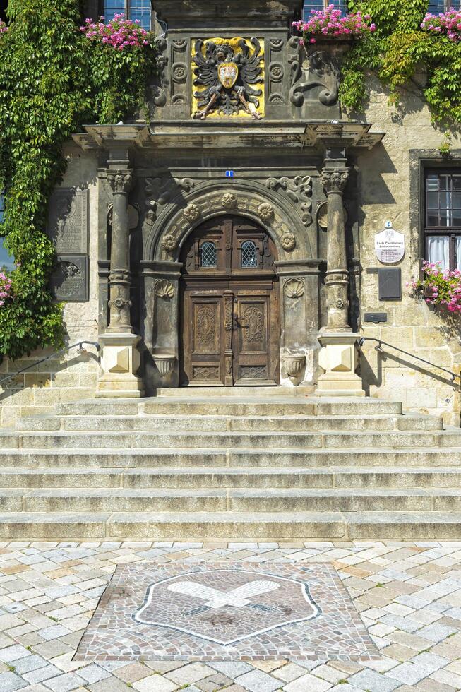 Quedlinburg, Deutschland - - 2015, Stadt Saal, Eingang Tür, Quedlinburg, Harz, Sachsen anhalt, Deutschland, UNESCO Welt Erbe Seite? ˅ foto