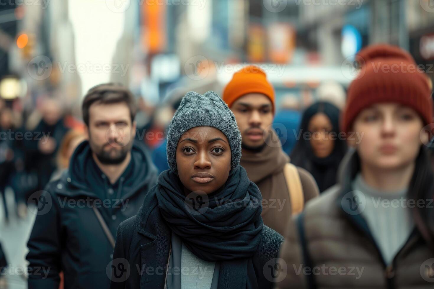 ai generiert vielfältig Einzelpersonen koexistieren im ein Stadt. von anders ethnisch Hintergründe, Alter Gruppen, und Geschlechter. foto