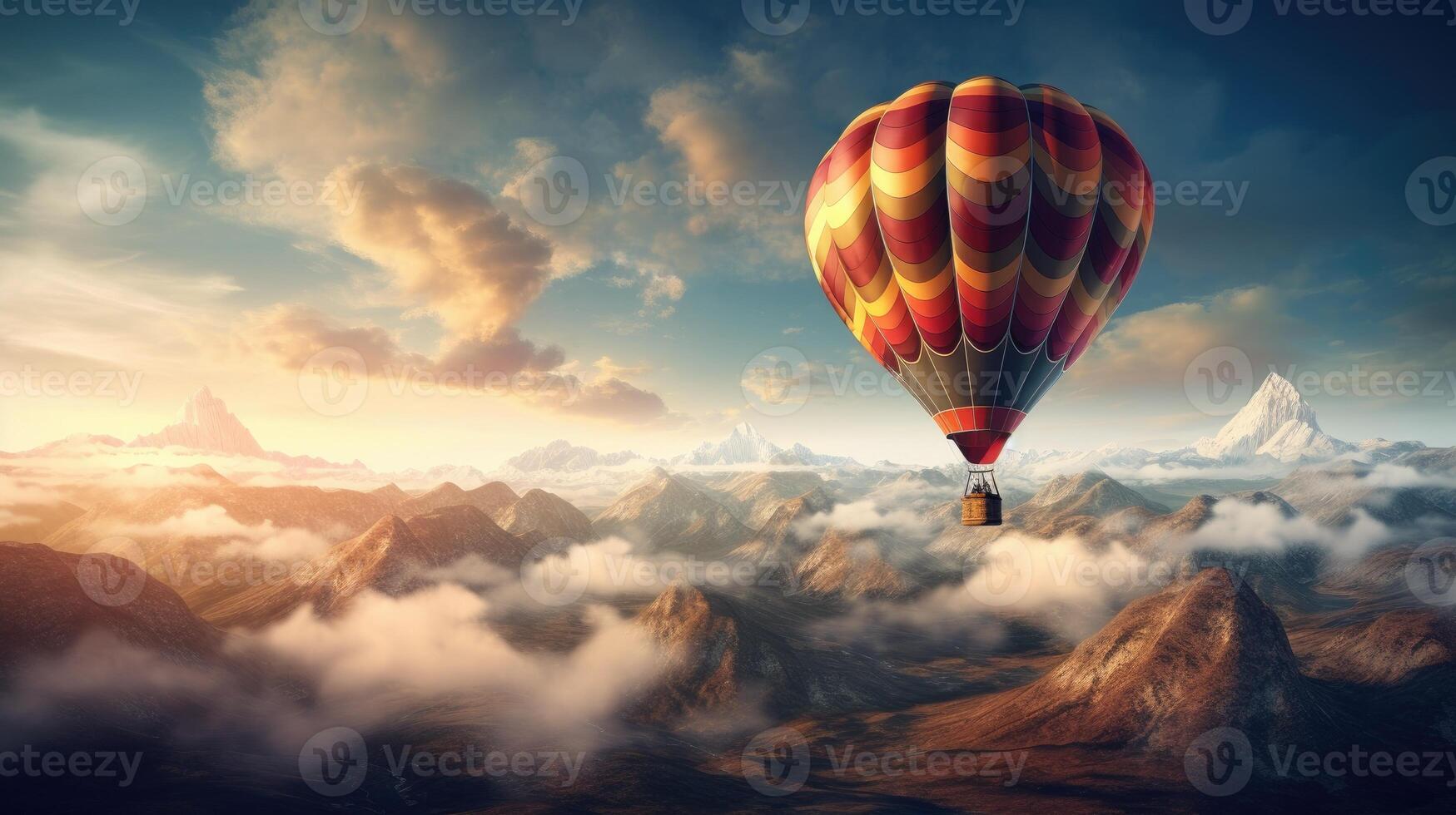 ai generiert ein heiß Luft Ballon Über Berge foto