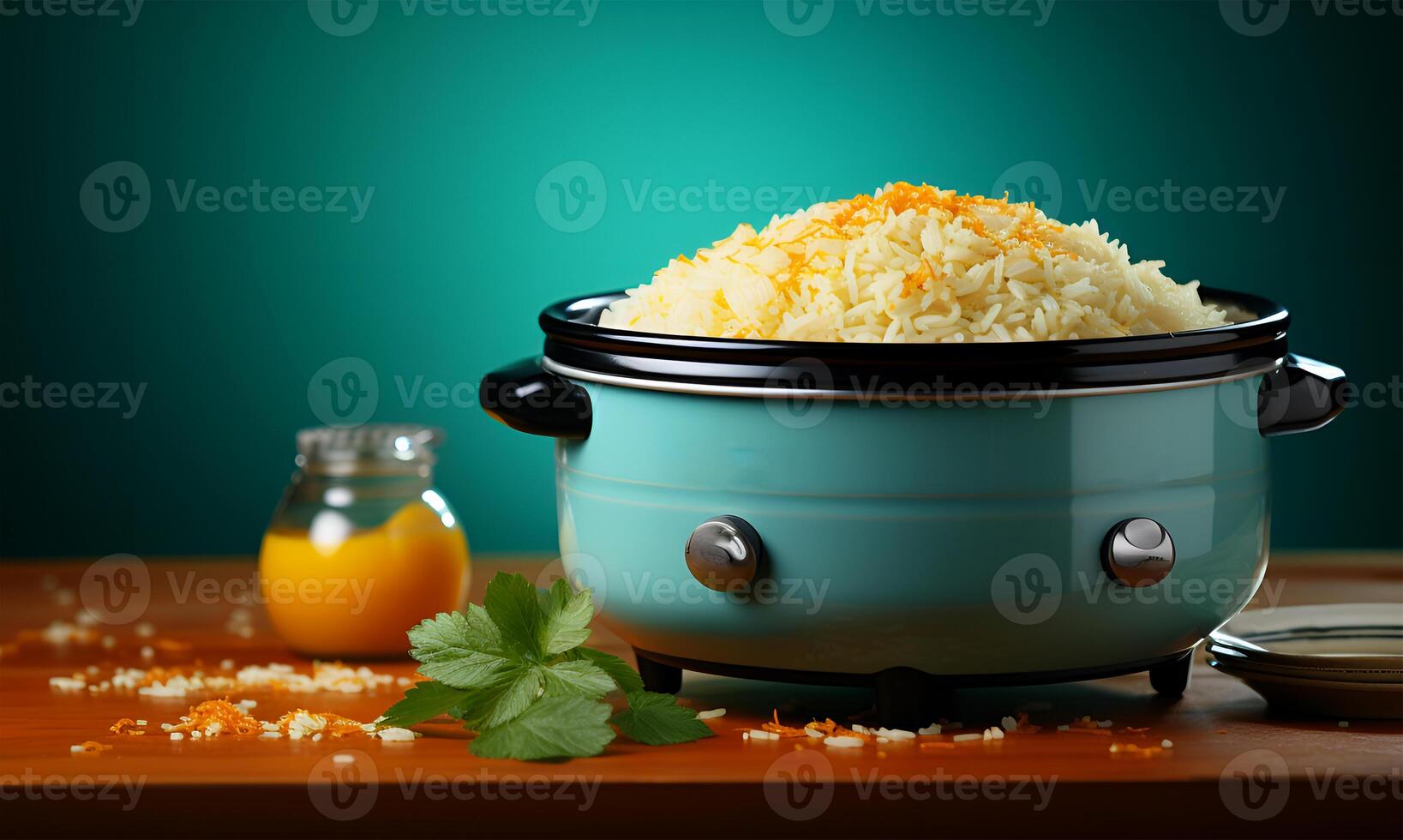 ai generiert ein Reis Kocher Das hat ein schön Aussicht von Kochen Reis foto