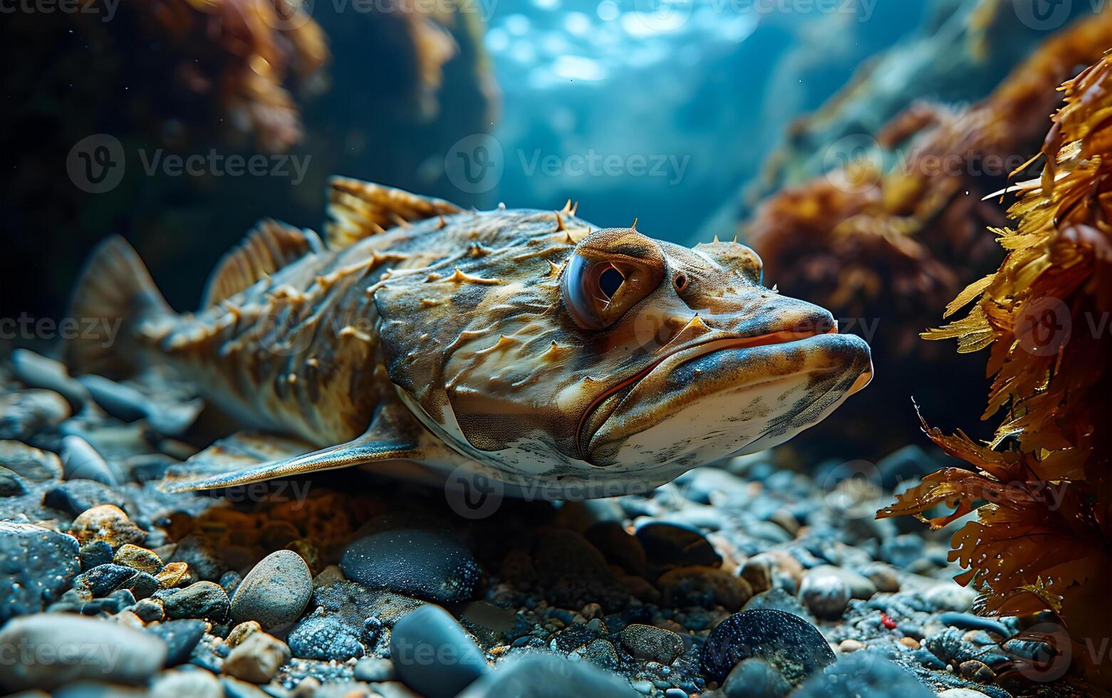 ai generiert das Meer Unterseite ist ein enorm Größe komisch Fisch Das Überraschungen jedermann foto