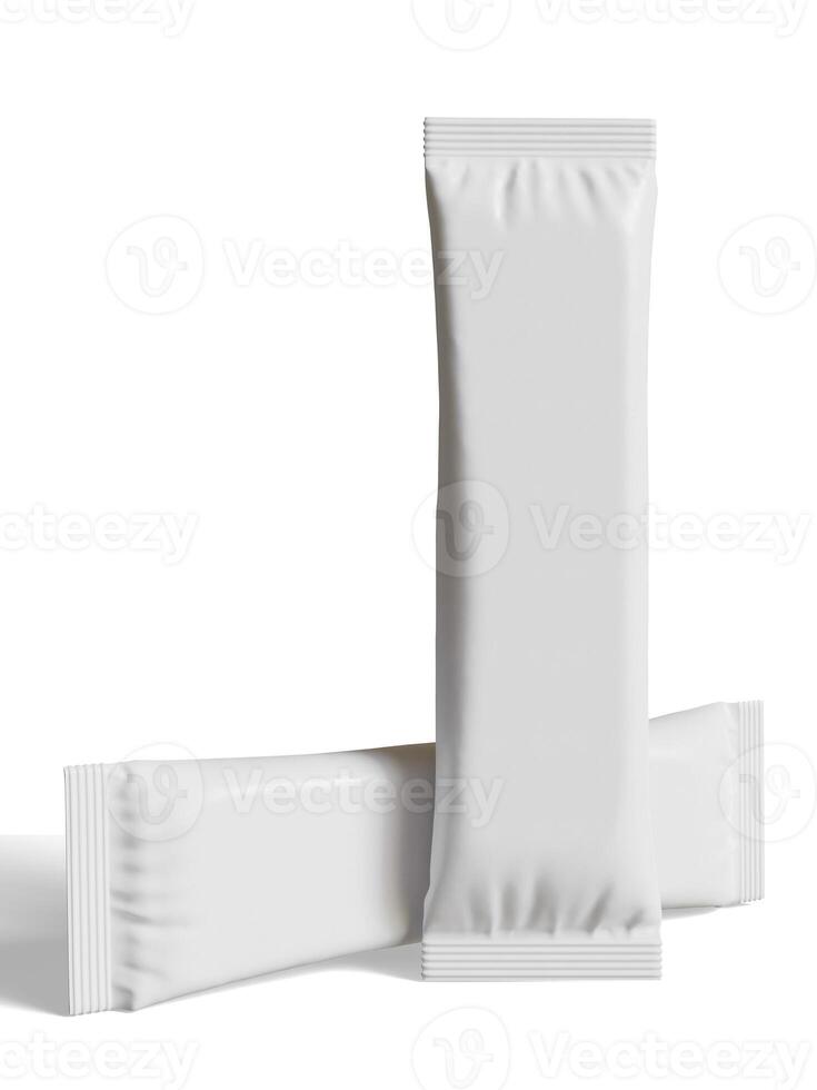 realistisch Weiß leer Vorlage Verpackung vereiteln nass Tücher Beutel Essen Verpackung Kaffee, Salz, Zucker, Pfeffer, Gewürze, Süßigkeiten. Vorlage zum spotten oben Sammlung foto