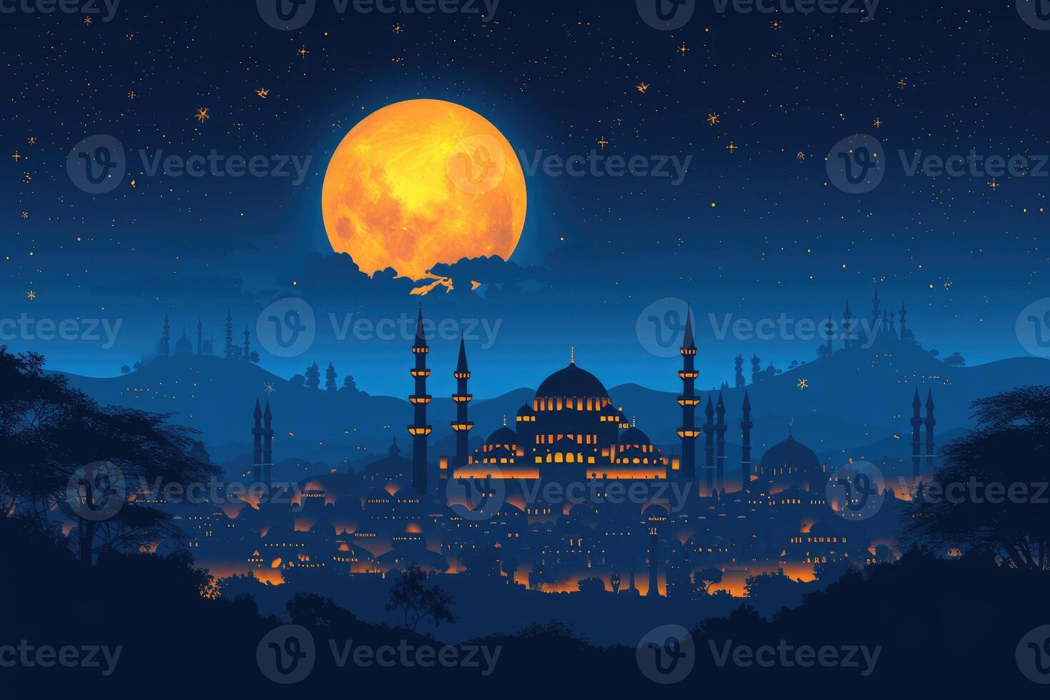 ai generiert islamisch Gruß Karte zum Ramadan kareem oder ied Mubarak Hintergrund foto