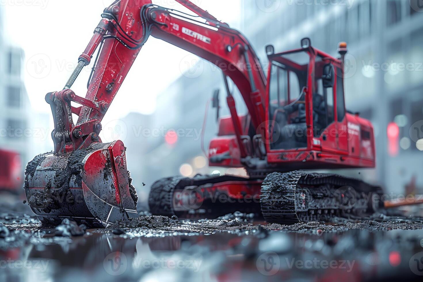 ai generiert ein Bagger graben Schmutz auf ein Konstruktion Fachmann Fotografie foto