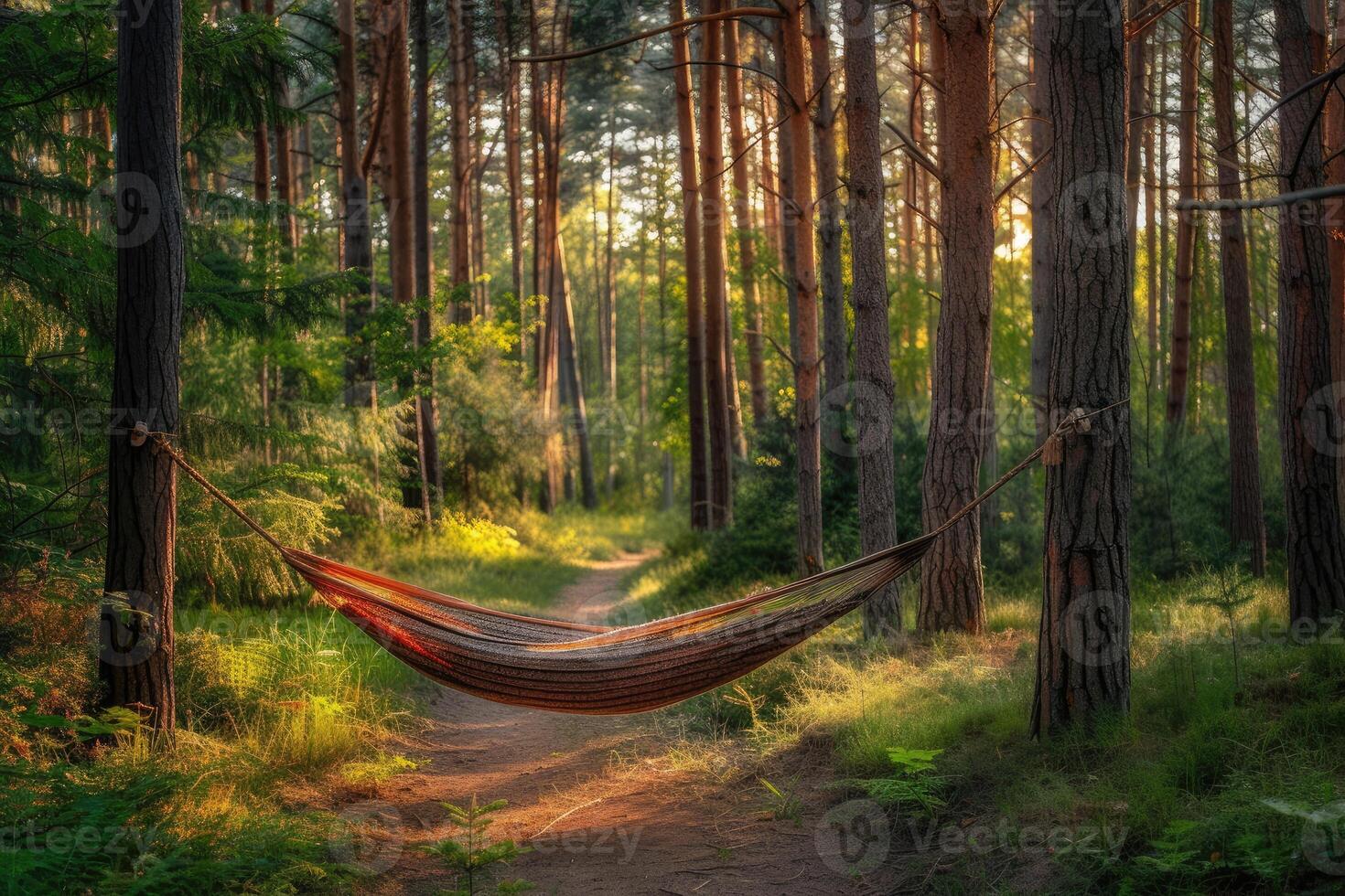 ai generiert bekommen gestartet mit Camping Hängematte Fachmann Fotografie foto