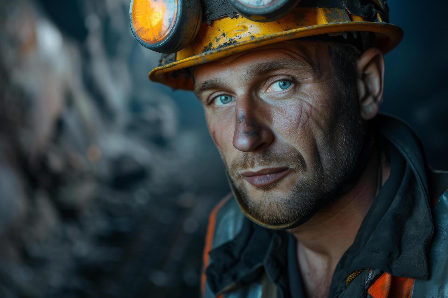 ai generiert Porträt von ein Bergmann im ein Helm beim das Bergwerk mit ai generiert. foto