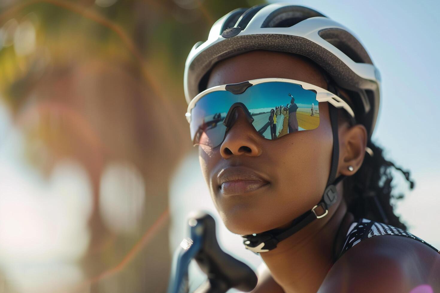 ai generiert sportlich Frau vorbereiten zum Strand Lauf mit ai generiert. foto