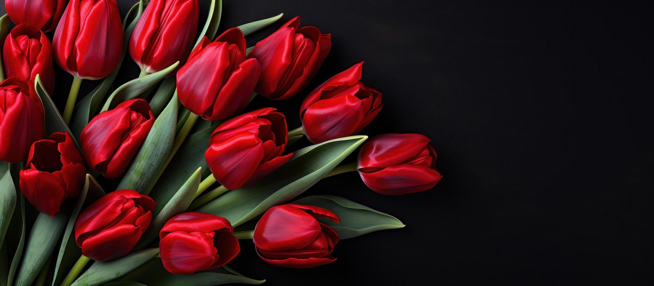 ai generiert rot Tulpen auf ein schwarz Hintergrund foto