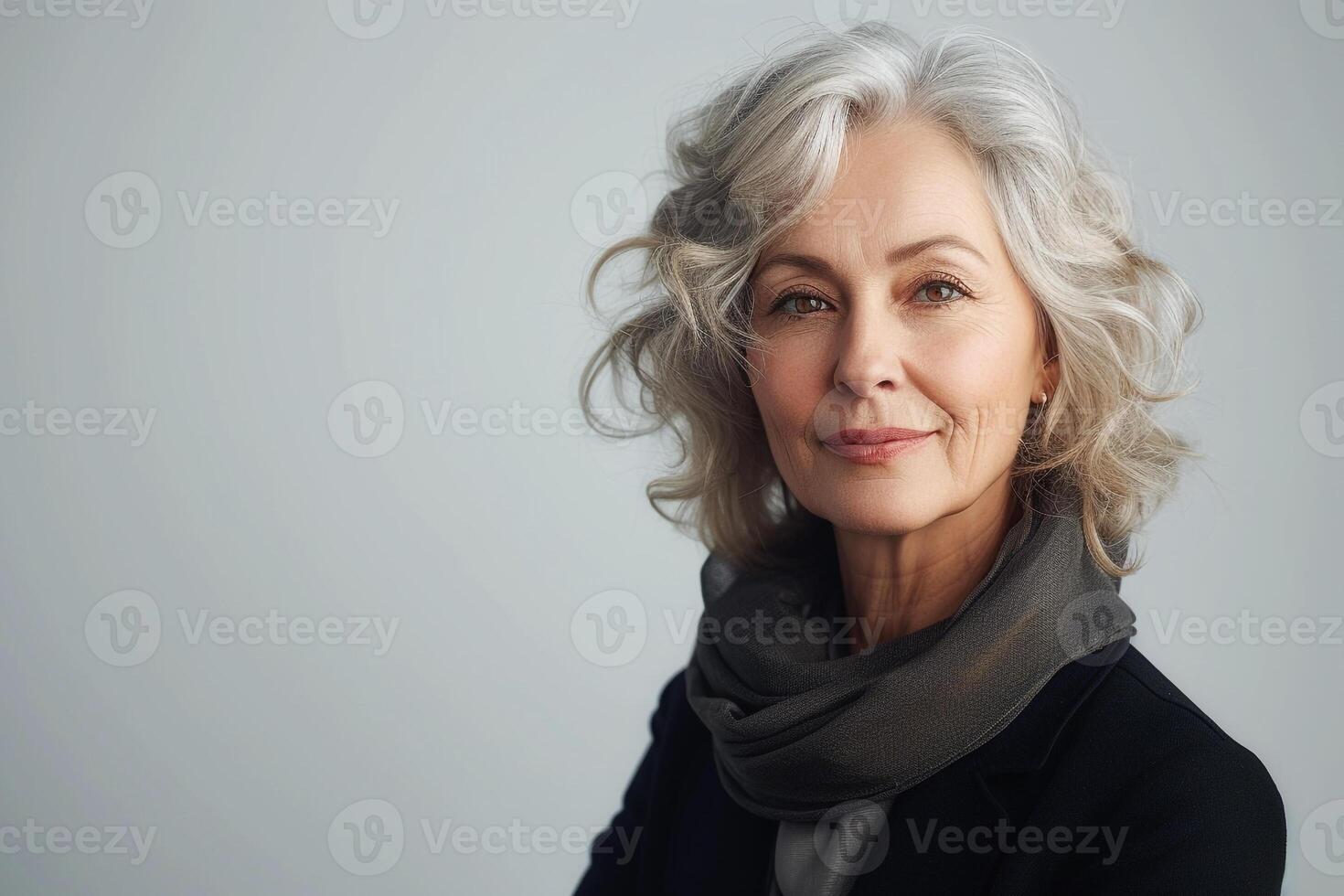 ai generiert ein älter Frau mit grau Haar foto