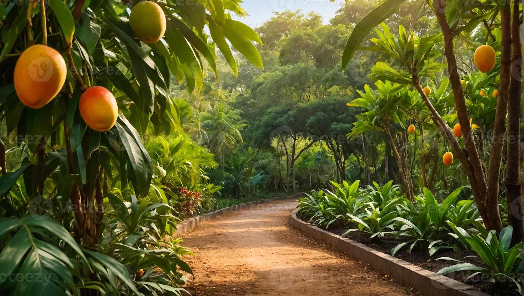 schön Gasse mit Mango Bäume im das Garten foto