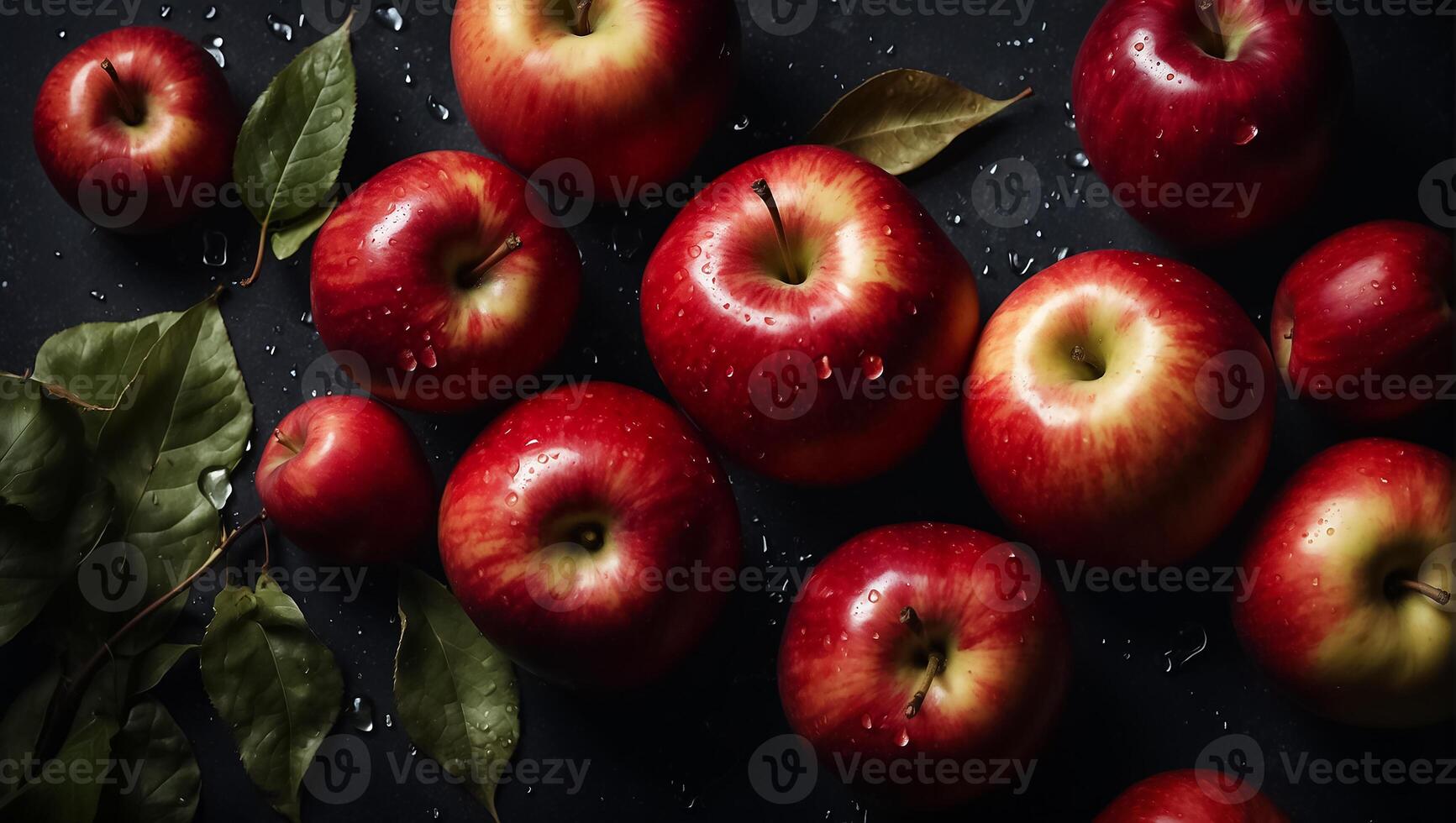ai generiert saftig reif rot Äpfel auf ein dunkel Hintergrund foto