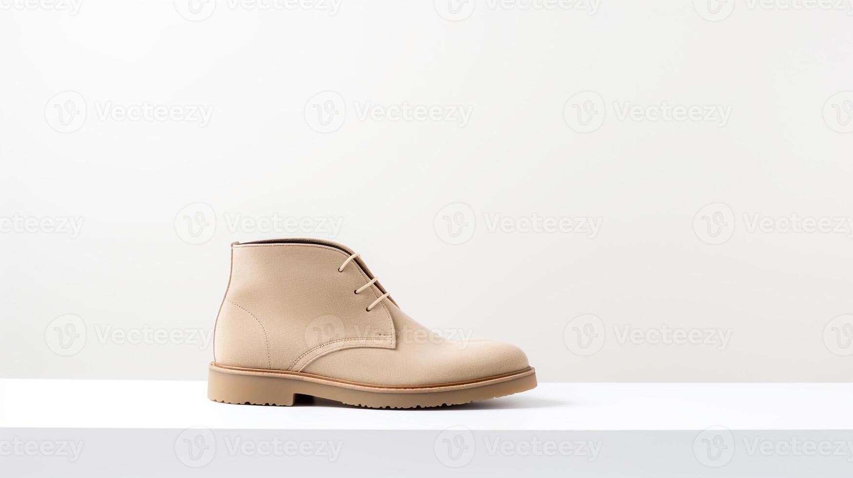 ai generiert Beige Chukka Stiefel isoliert auf eben Weiß Hintergrund mit Kopieren Raum zum Werbung. generativ ai foto