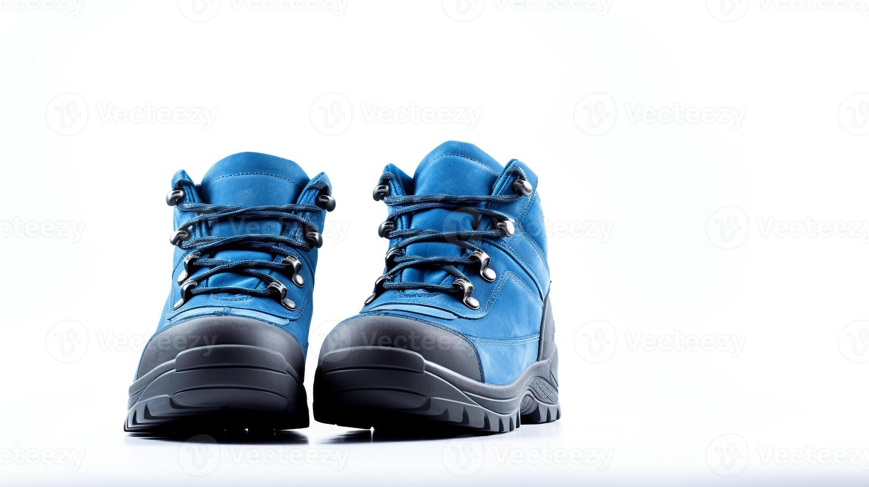 ai generiert Blau Wandern Stiefel isoliert auf eben Weiß Hintergrund mit Kopieren Raum zum Werbung. generativ ai foto