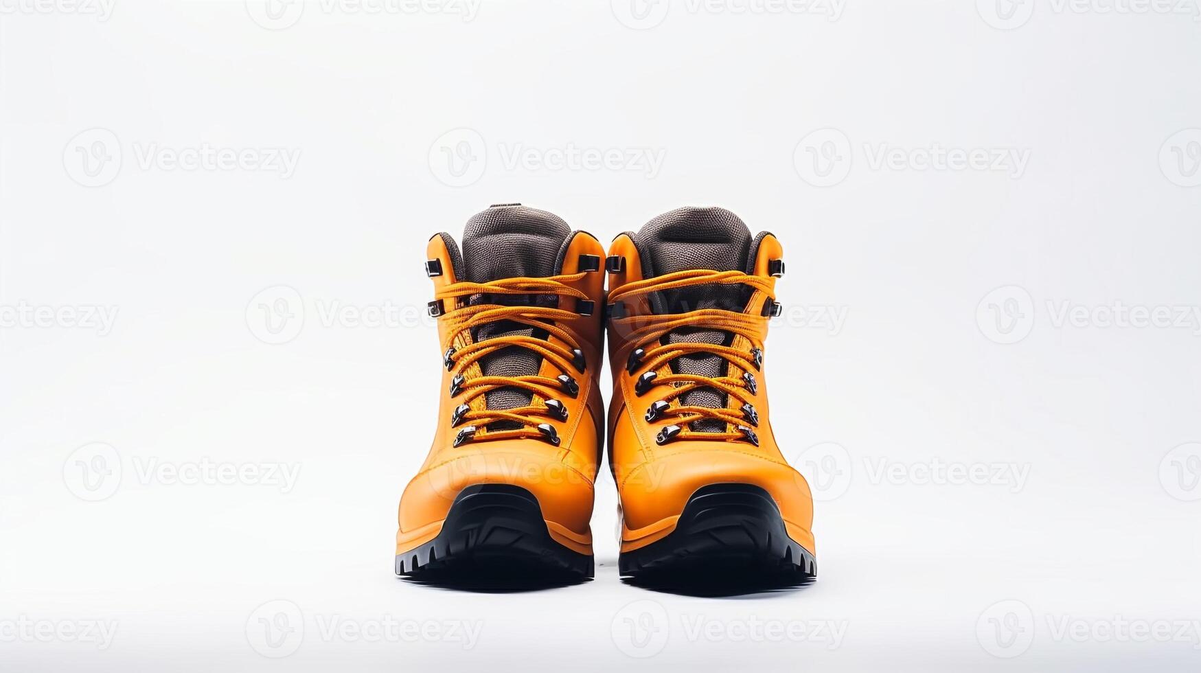 ai generiert Orange Wandern Stiefel isoliert auf eben Weiß Hintergrund mit Kopieren Raum zum Werbung. generativ ai foto